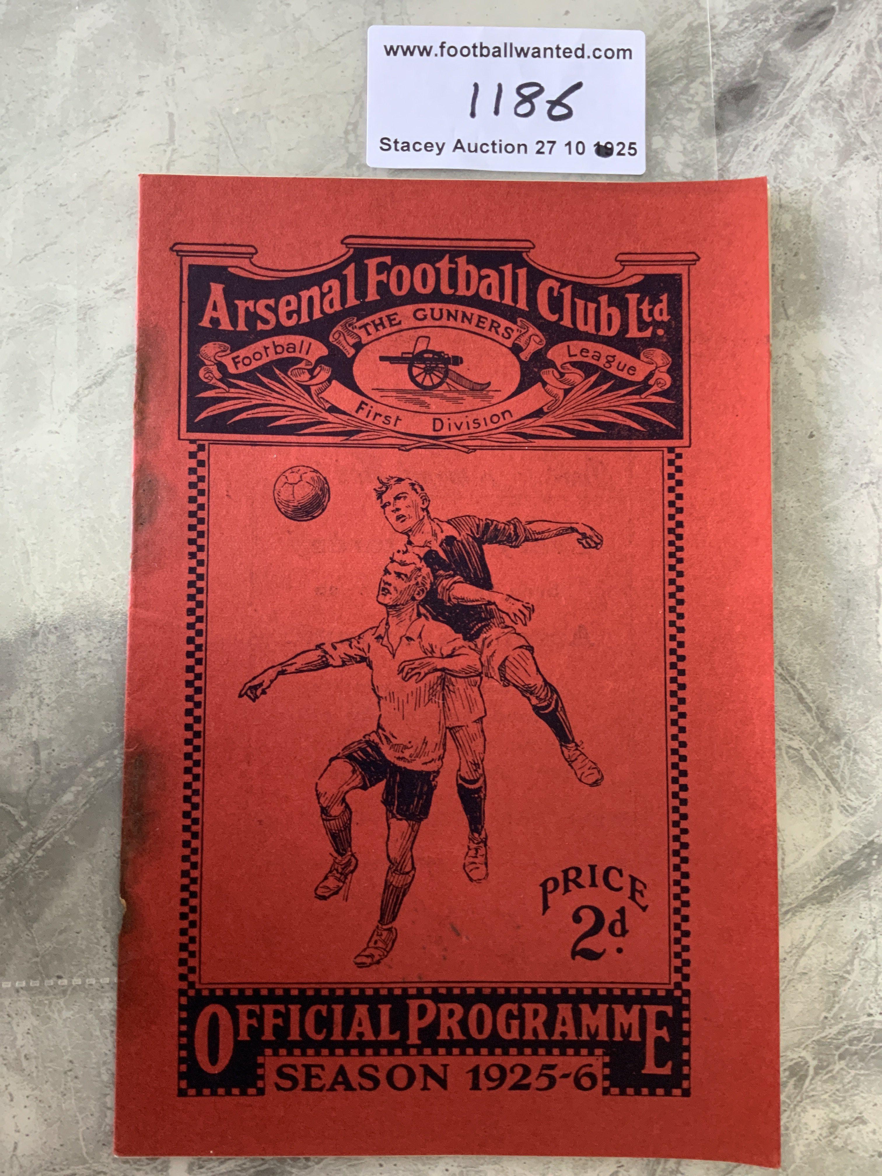 1925 - 1926 Arsenal v West Ham Football Programme: Fair condition league match dated 21 9 1925. Staples have rusted away leaving holes. No team changes but score to team page.