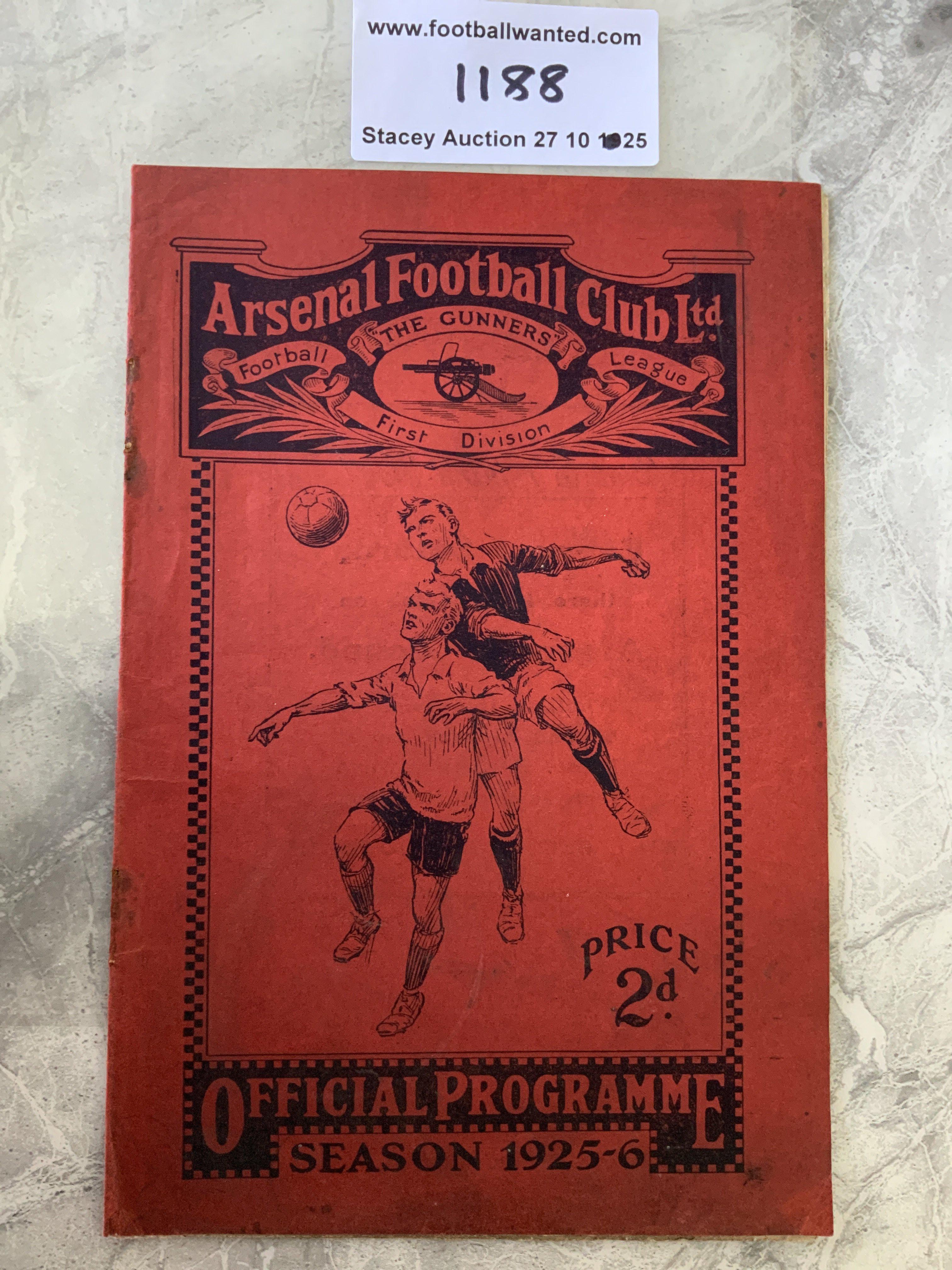 1925 - 1926 Arsenal v Reading Reserves Football Programme: Good condition London Combination match dated 3 10 1925. Rusty staples now removed but has not left large holes. No team changes.