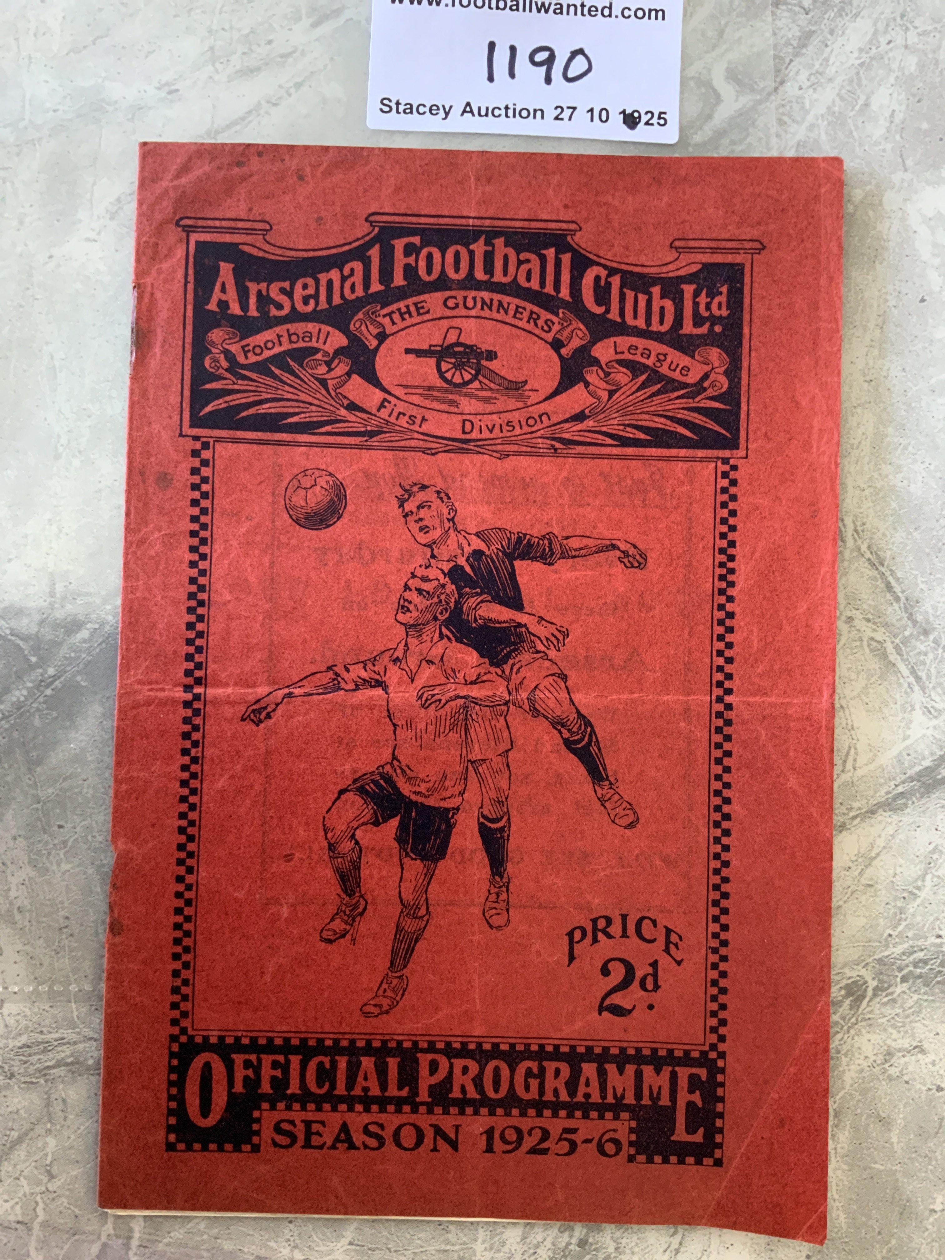 1925 - 1926 Arsenal v Cardiff City Football Programme: Good condition league match dated 17 10 1925. Rusty staples now removed. No team changes. Fold.