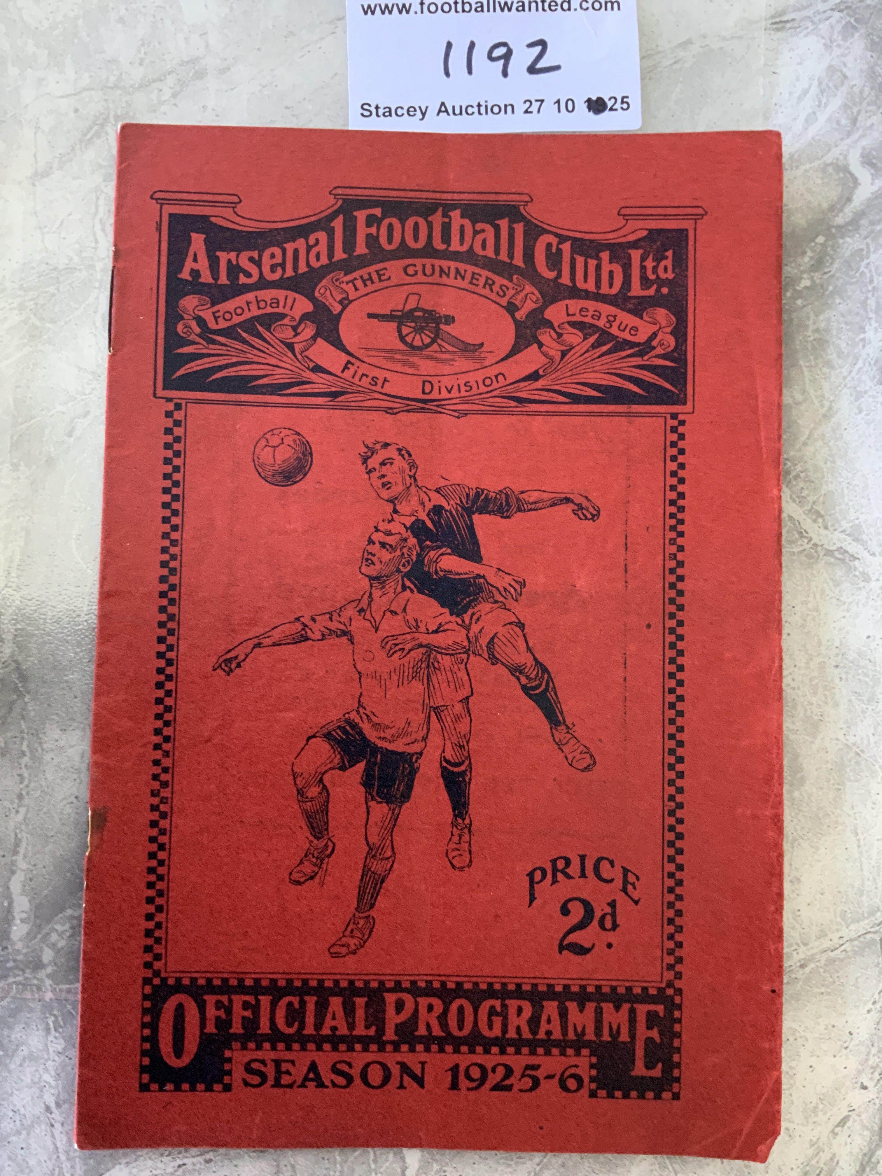 1925 - 1926 Arsenal v West Brom Football Programme: Good condition league match dated 12 12 1925. Rusty staples holding firm. No team changes.