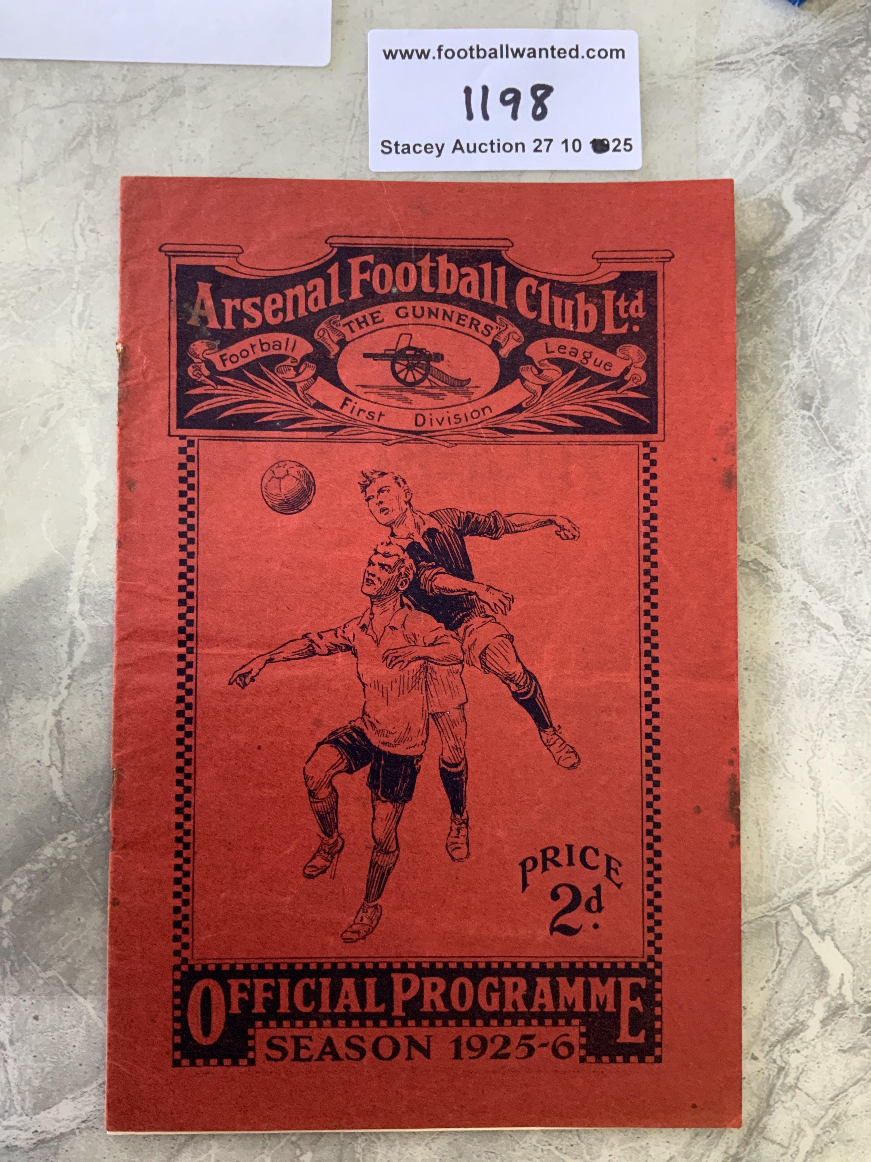 1925 - 1926 Arsenal v Burnley Football Programme: Good condition league match dated 3 2 1926. Rusty staples now removed leaving rust mark. No team changes.