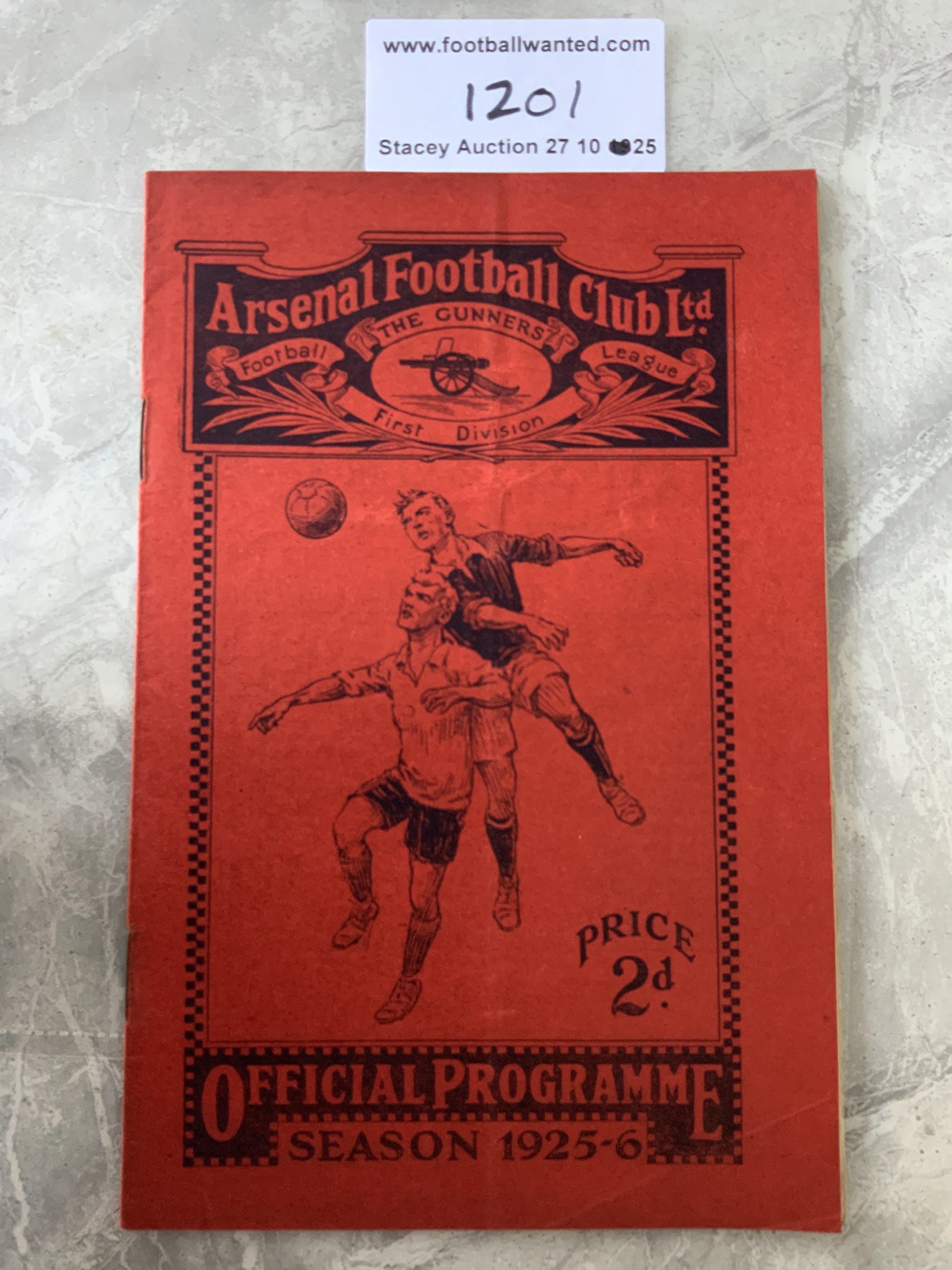 1925 - 1926 Arsenal v Aston Villa Football Programme: Good condition FA Cup match dated 24 2 1926. Rusty staples holding firm. Team change and score. Light fold.
