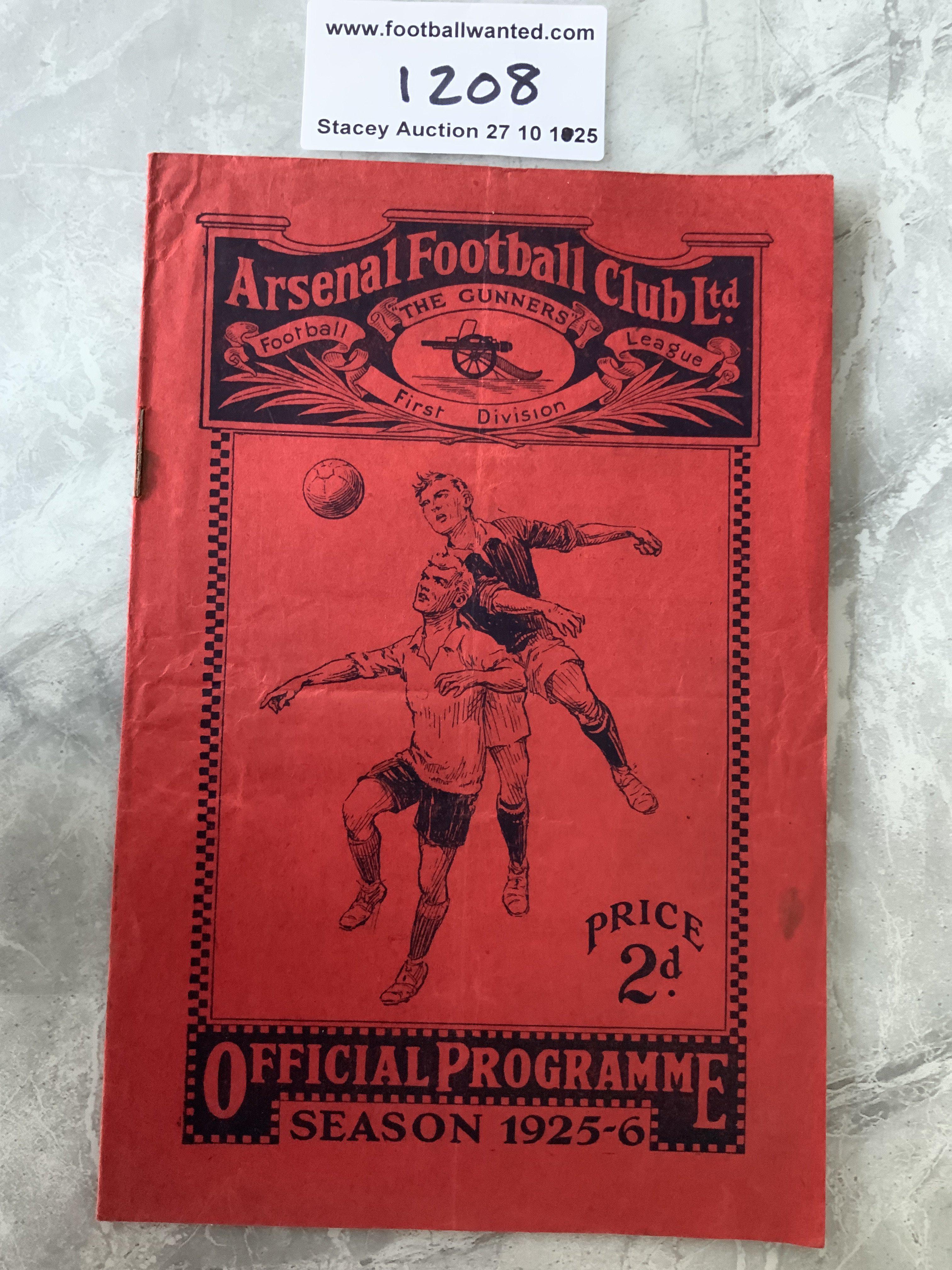 1925 - 1926 Arsenal v Birmingham City Football Programme: Good condition league match dated 1 5 1926. Rusty staples holding firm. No team changes.