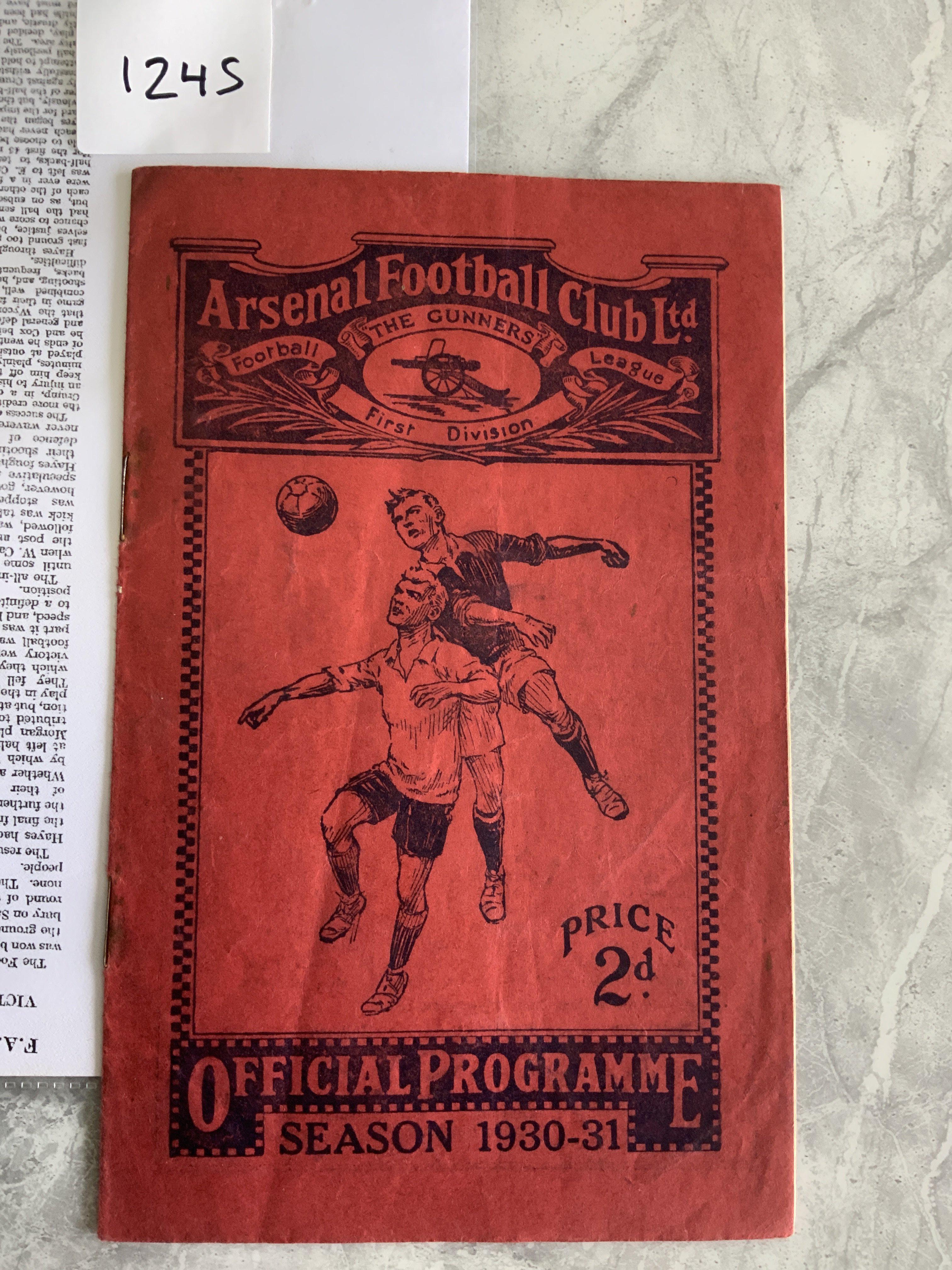 1931 Amateur Cup Final Football Programme: Hayes v Wycombe Wanderers. Good condition played at Arsenal dated 11 4 1931. No team changes but score to team page. Rusty staples holding firm.