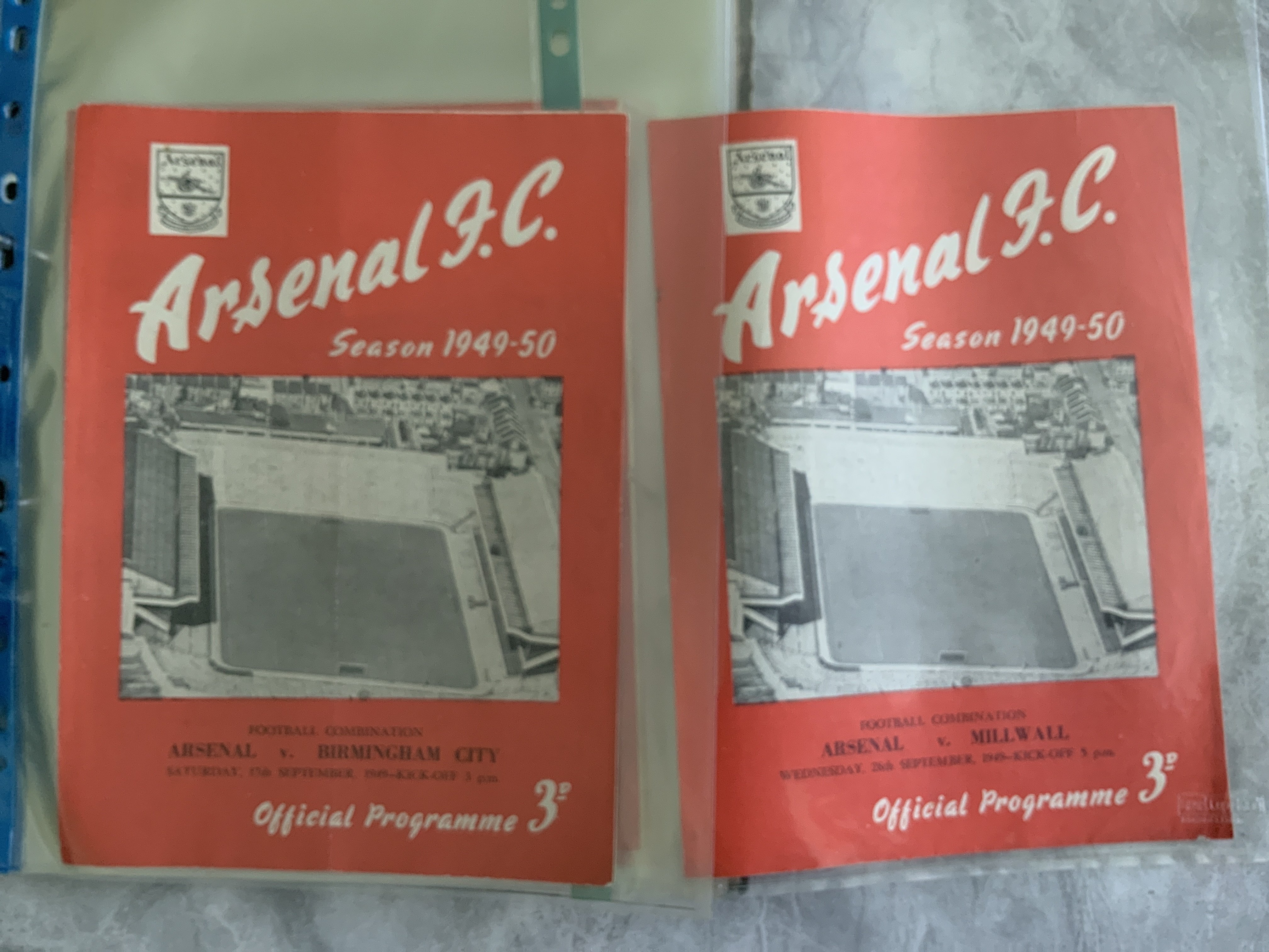 49/50 Arsenal Complete 1st Team + Reserves Football Programmes: Home programmes with all 25 first team plus 22 from the Football Combination + Cup. Additionally there is a London FA Cup match v Millwall. Fair/good. (48)
