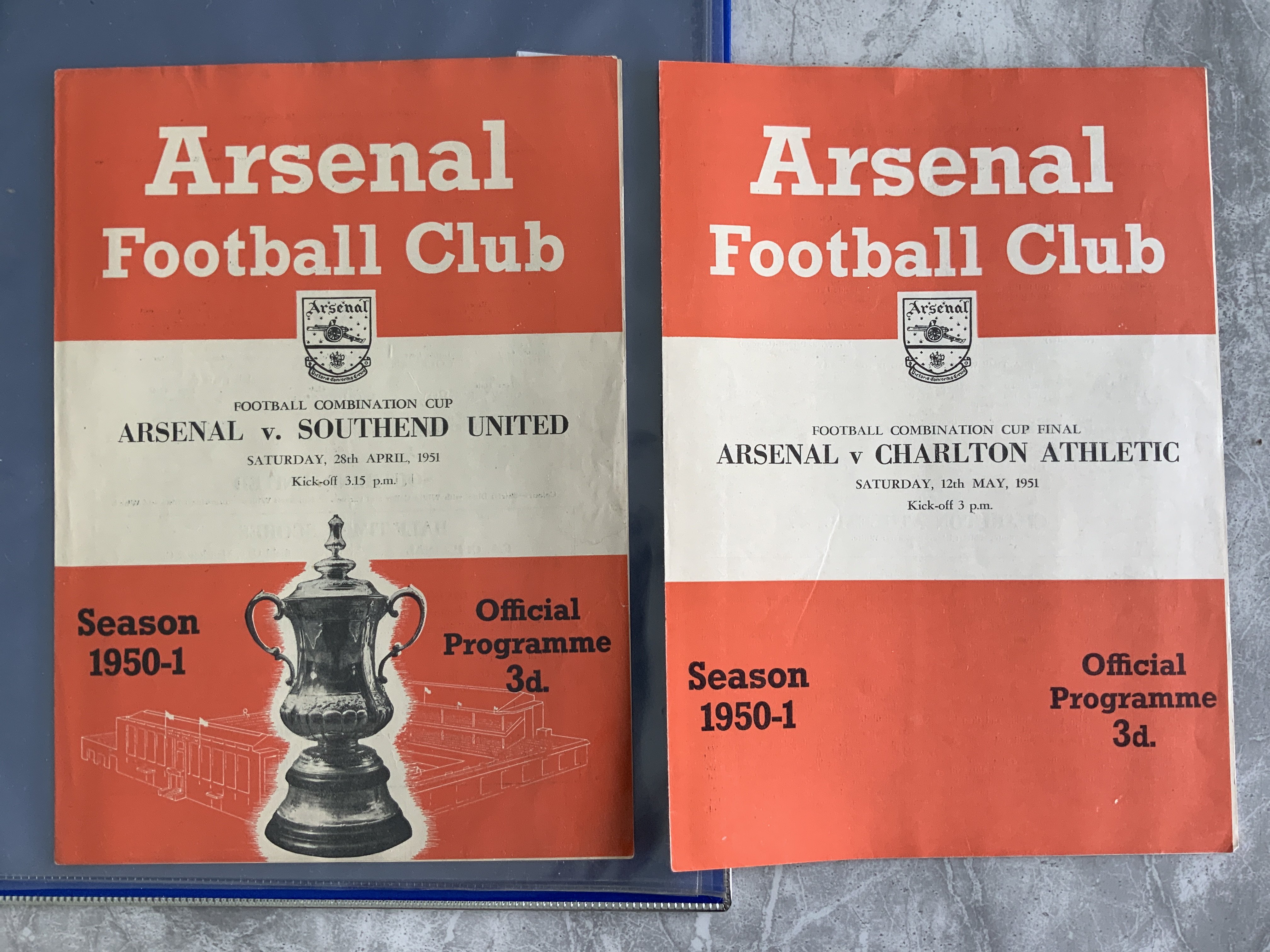 50/51 Arsenal Complete 1st Team + Reserves Football Programmes: Home programmes with all 23 first team plus 23 from the Football Combination + Cup including final. Majority good. (46)