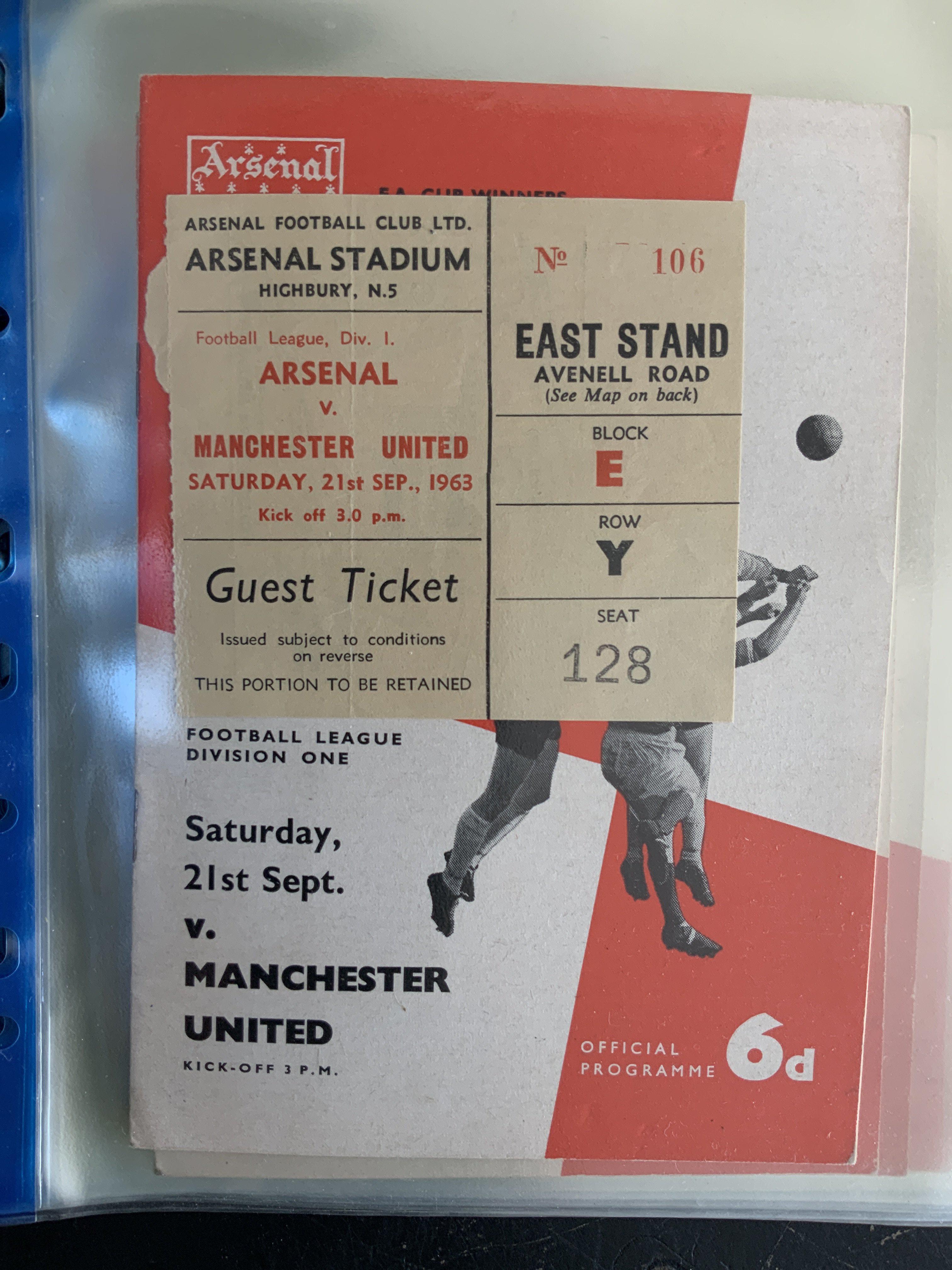 Arsenal 63/64 Football Programme + Ticket Collection: 26 1st team homes with accompanying tickets. Includes Manchester United, Liegeois and Staevnet. (52)