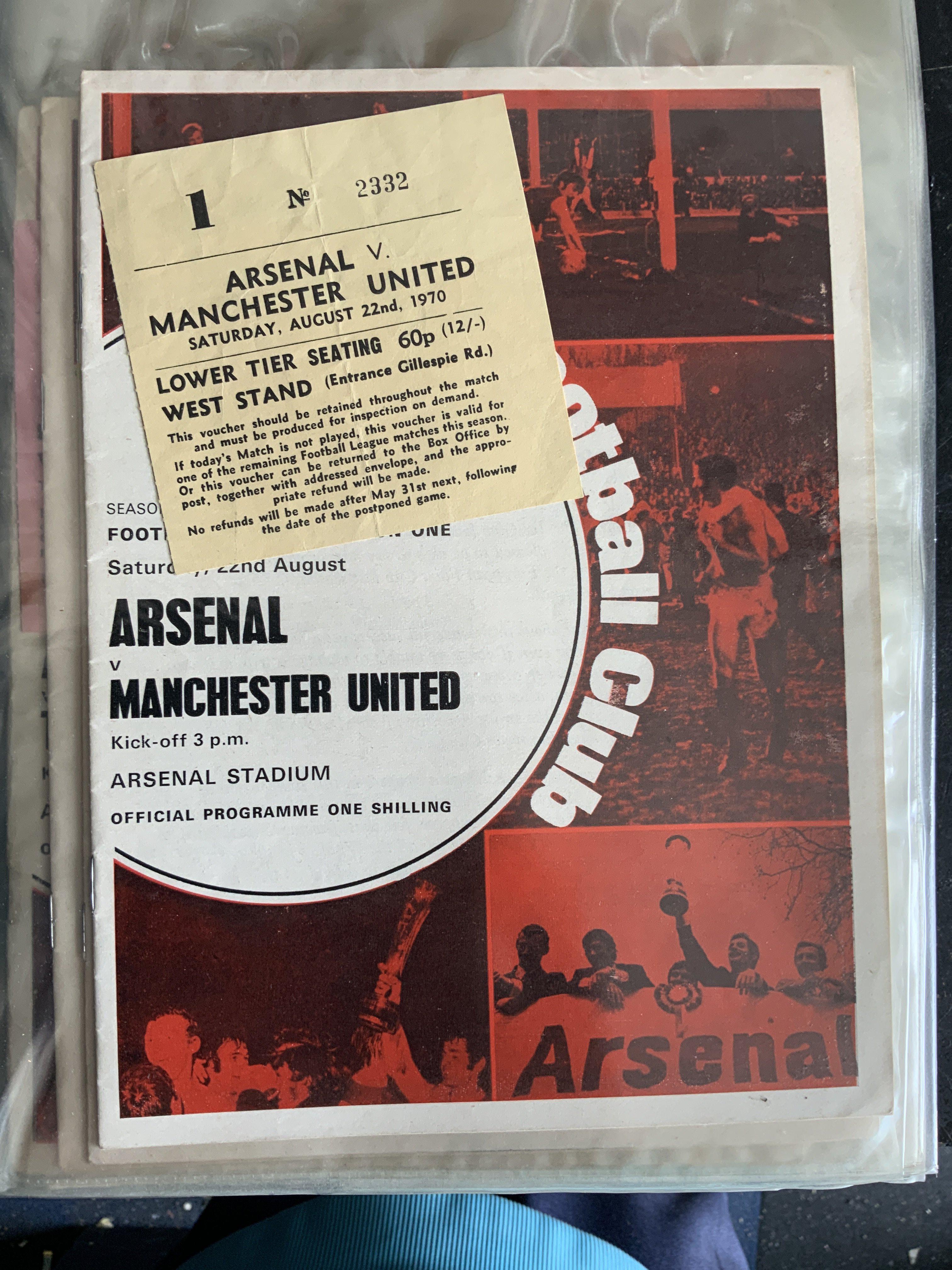 Arsenal 70/71 Double Season Football Programme + Ticket Collection: 29 1st team homes with accompanying tickets. Includes Manchester United and 3 European opponents. Please note there is a ticket for Burnley postponed also but no programme. (59)