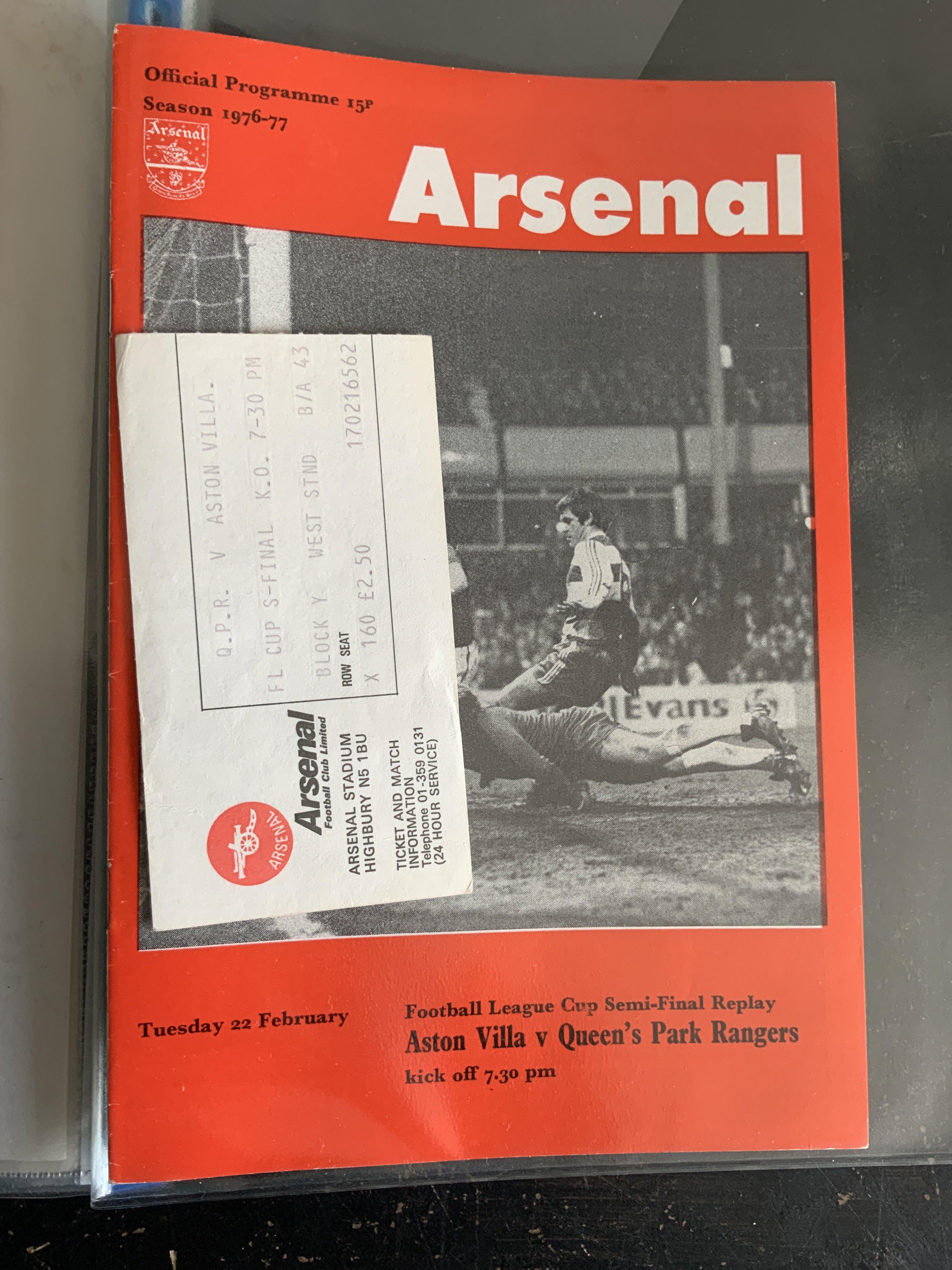 Arsenal 76/77 Reserves + Youth Football Programmes: Probable complete set of Football Combination sheets plus 2 x Youth Cup, Millwall v Orient, League Cup semi final replay with ticket and an Islington v South London Schools.