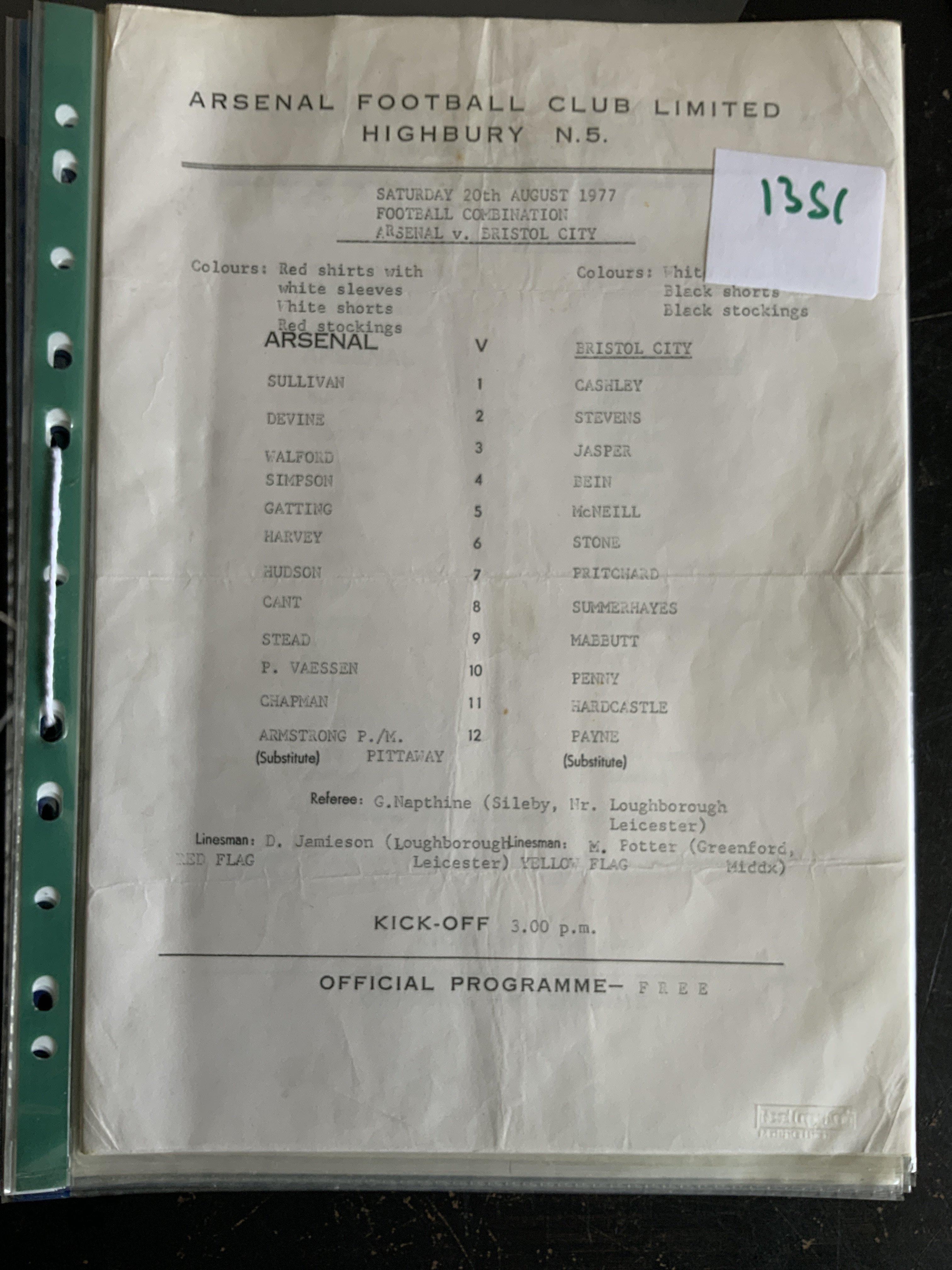 Arsenal 77/78 Reserves + Youth Football Programmes: Probable complete set of Football Combination sheets plus a Youth Cup final Aston Villa v Crystal Palace with ticket, SJFC, Youth Cup, FA Cup SF with ticket.