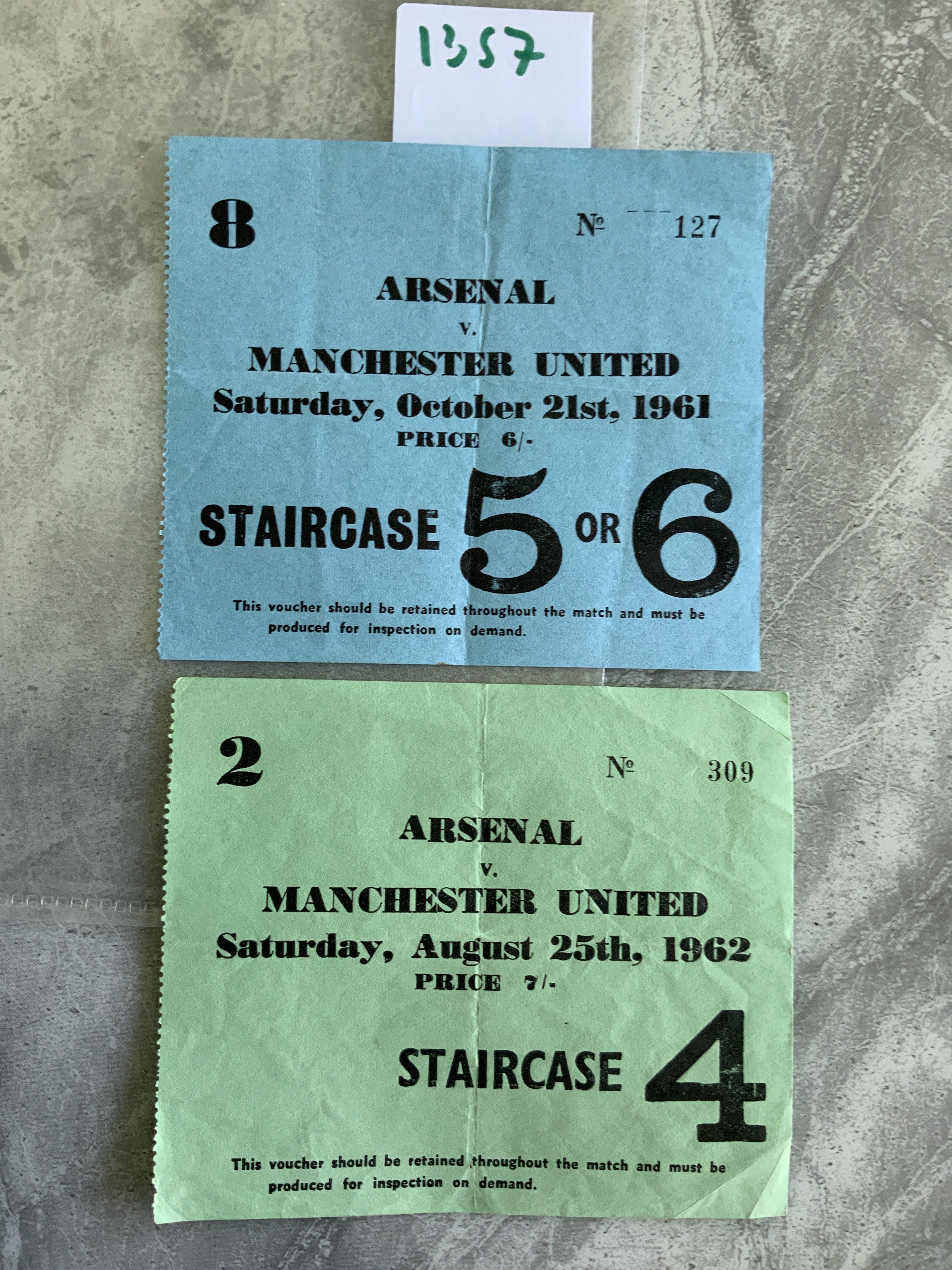61/62 + 62/63 Arsenal v Manchester United Football Tickets: Good condition tickets for league matches at Highbury. Folds. (2)
