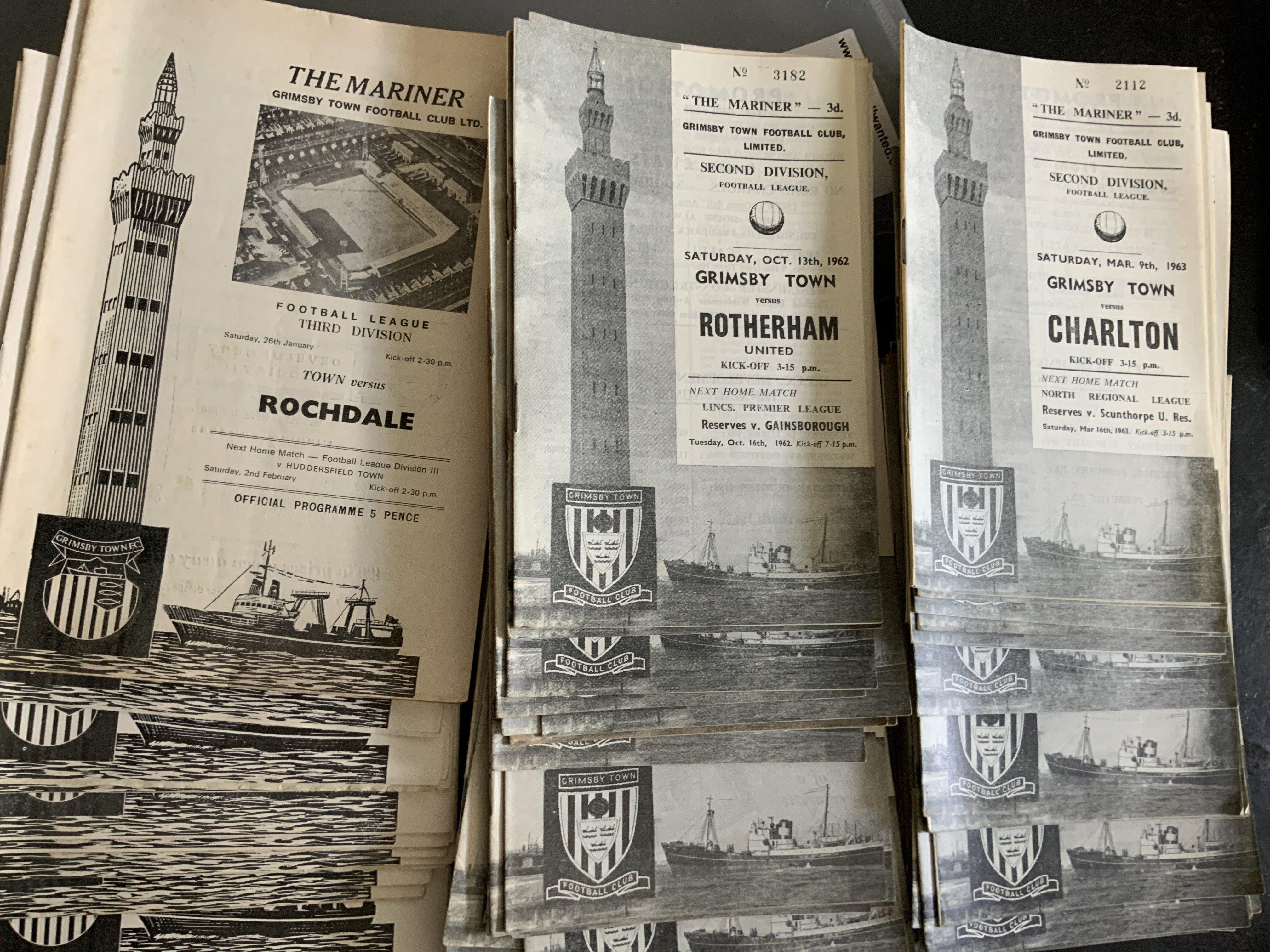 Grimsby Town 1960s Football Programmes: Around 150 spanning the 60s decade plus some 70s. Mostly good with duplication. (est 180+)