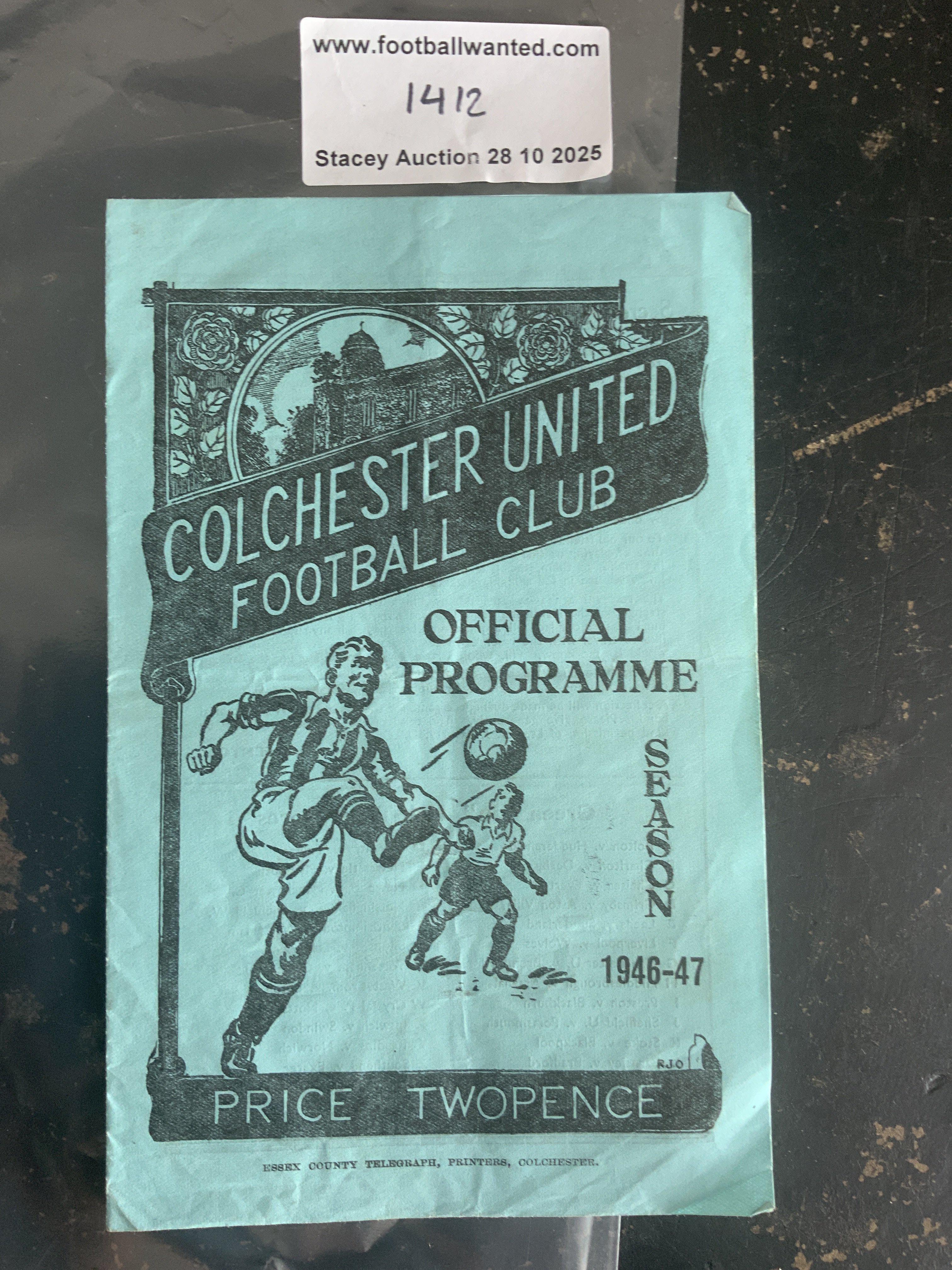 46/47 Colchester United v Chelmsford City Football Programme: Good condition 4 pager which is a Southern League programme with pencilled team changes.