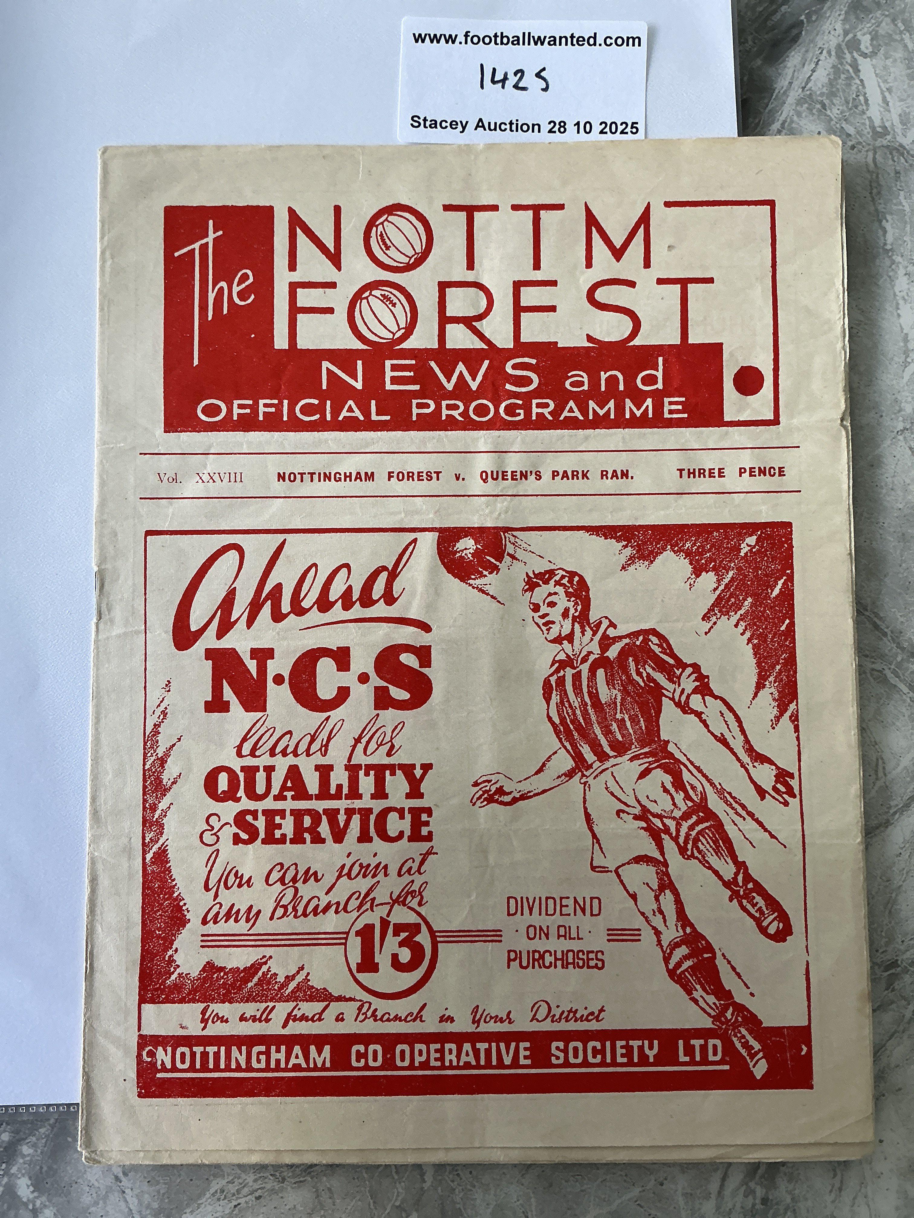 48/49 Nottingham Forest v QPR Football Programme: Very good condition 2nd Division programme with no team changes.