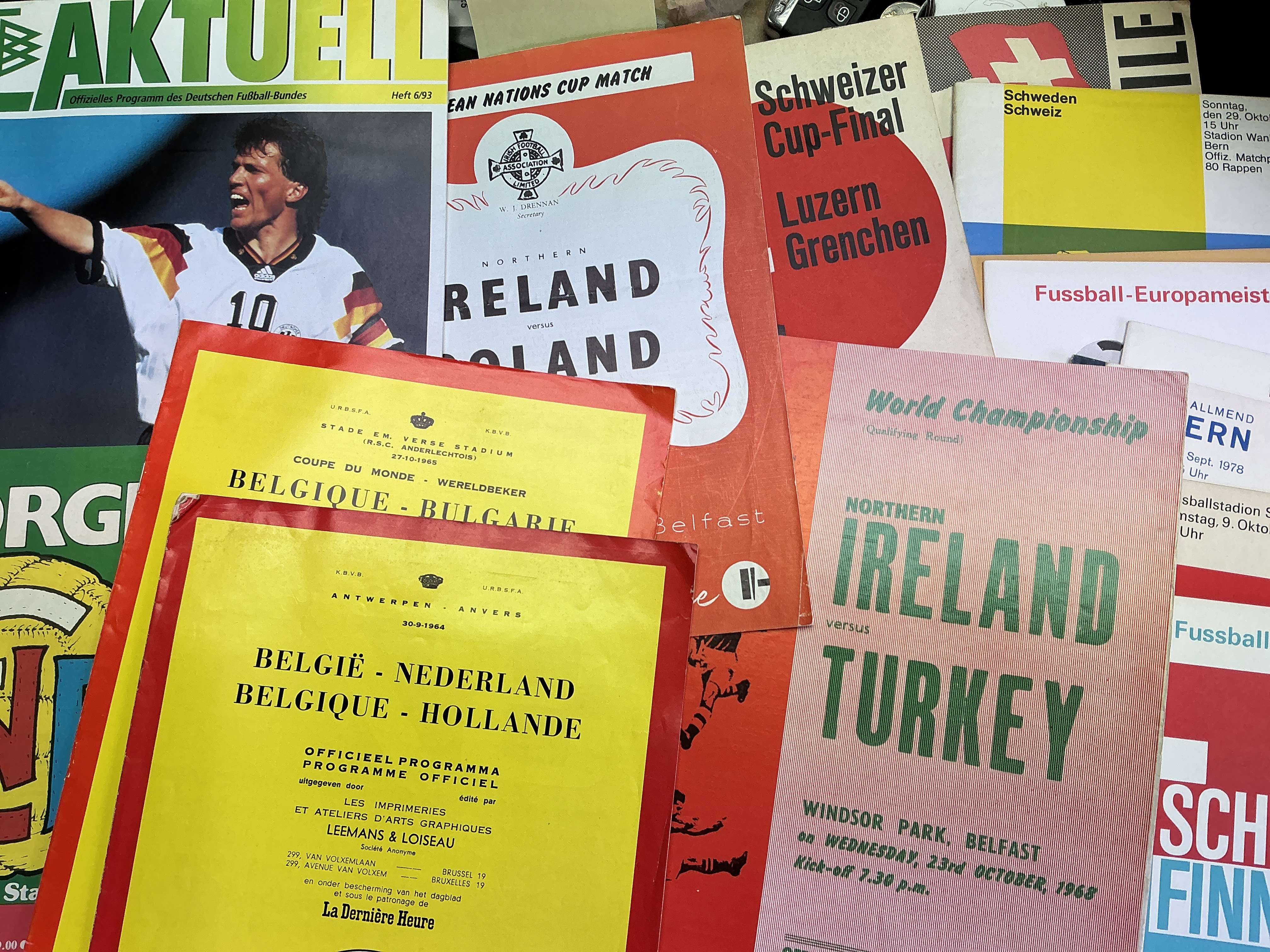 International Football Programmes: Not involving England but does have some other home nations. Very good collection of Switzerland including away 79 DDR, 1960 Swiss Cup Final and home matches v 60 Chile, 61 Sweden, 75 USSR, Turkey, 76 Poland, Sweden, 77 Czechoslovakia, Finland, 78 USA. Worth a look. (45)