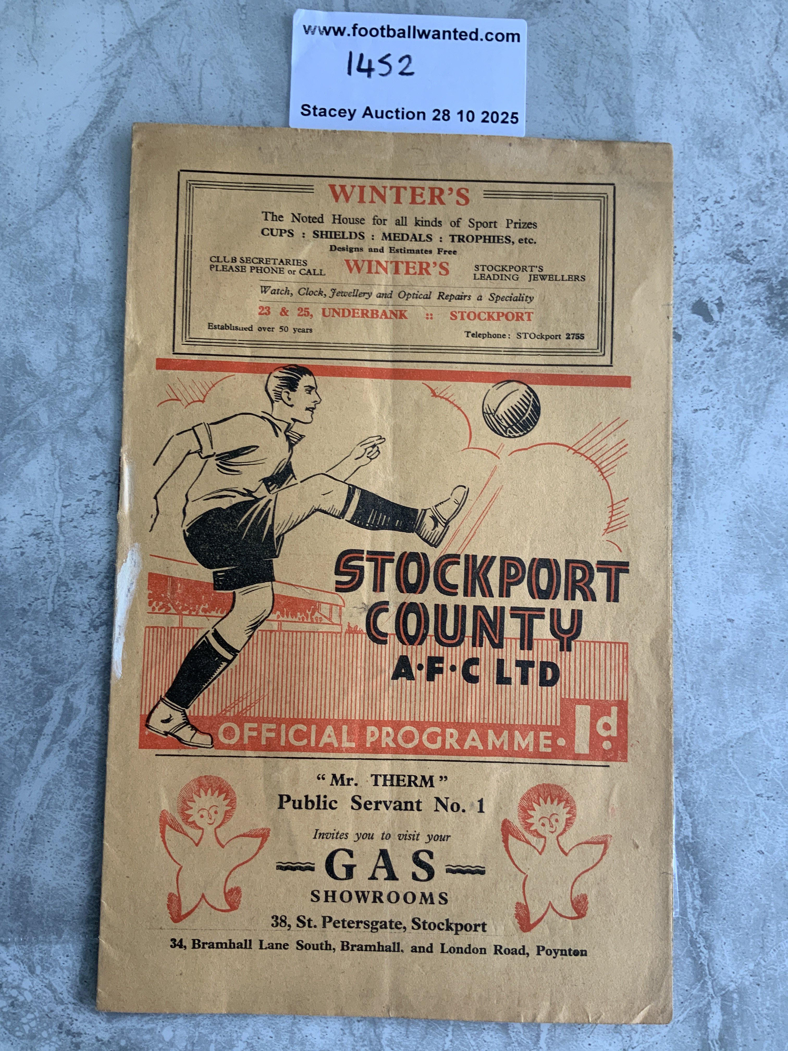 35/36 Stockport County v Southport Football Programme: 3rd Division North match in good condition with no team changes.
