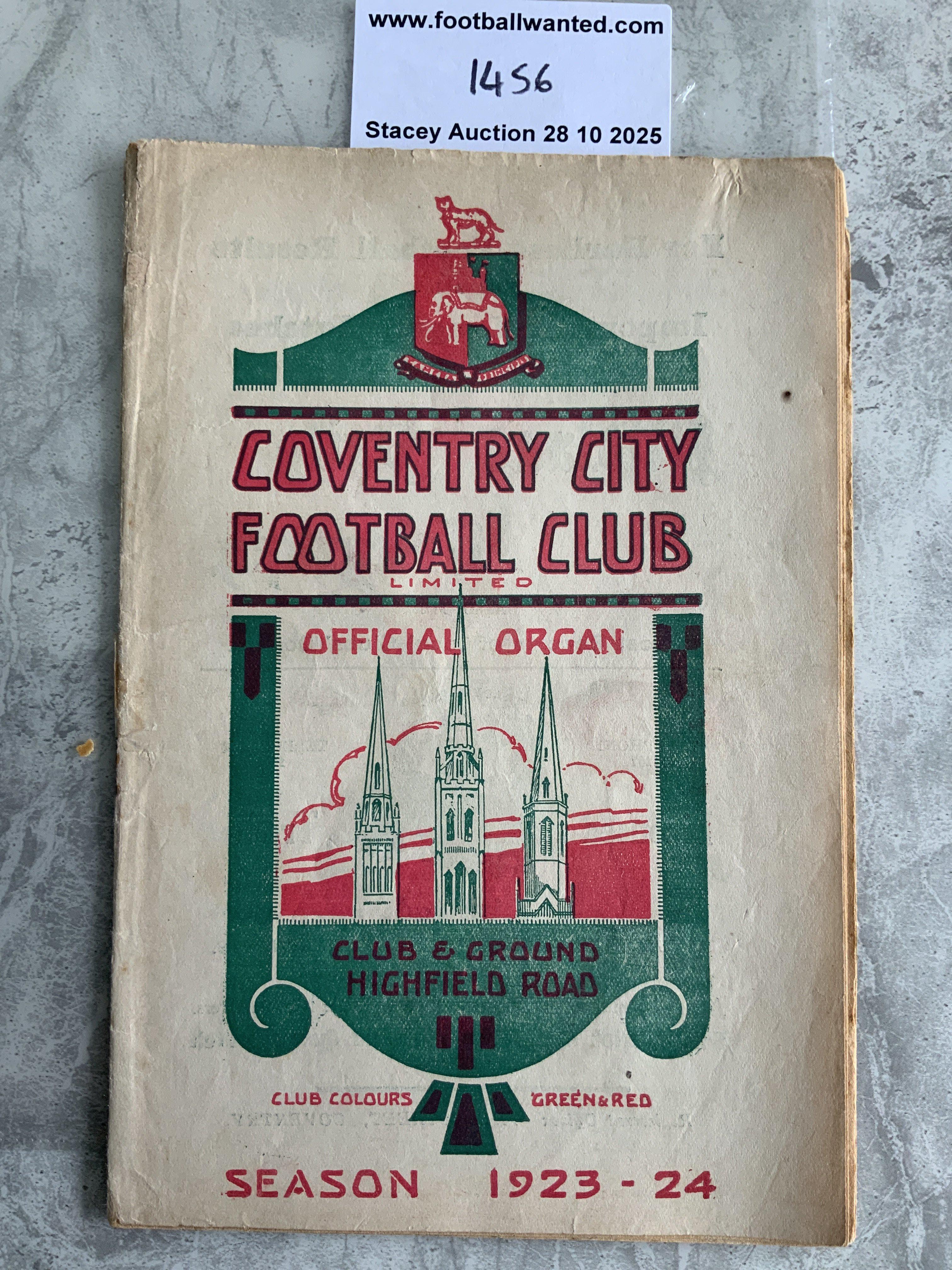 1923 - 1924 Coventry City v Crystal Palace Football Programme: 2nd Division match in very good condition with team changes.