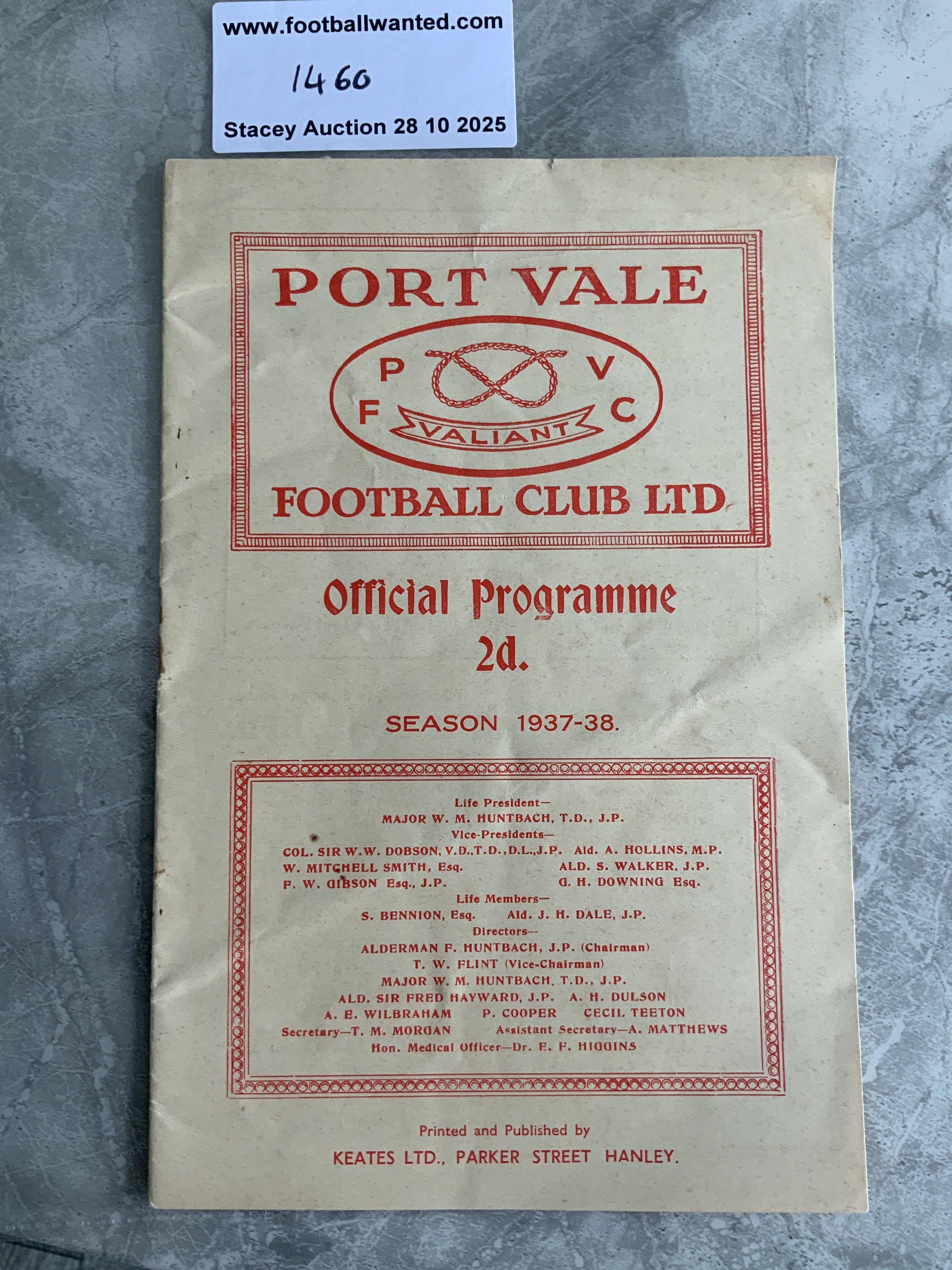 37/38 Port Vale v Oldham Football Programme: 3rd Division North match in excellent condition with no team changes.