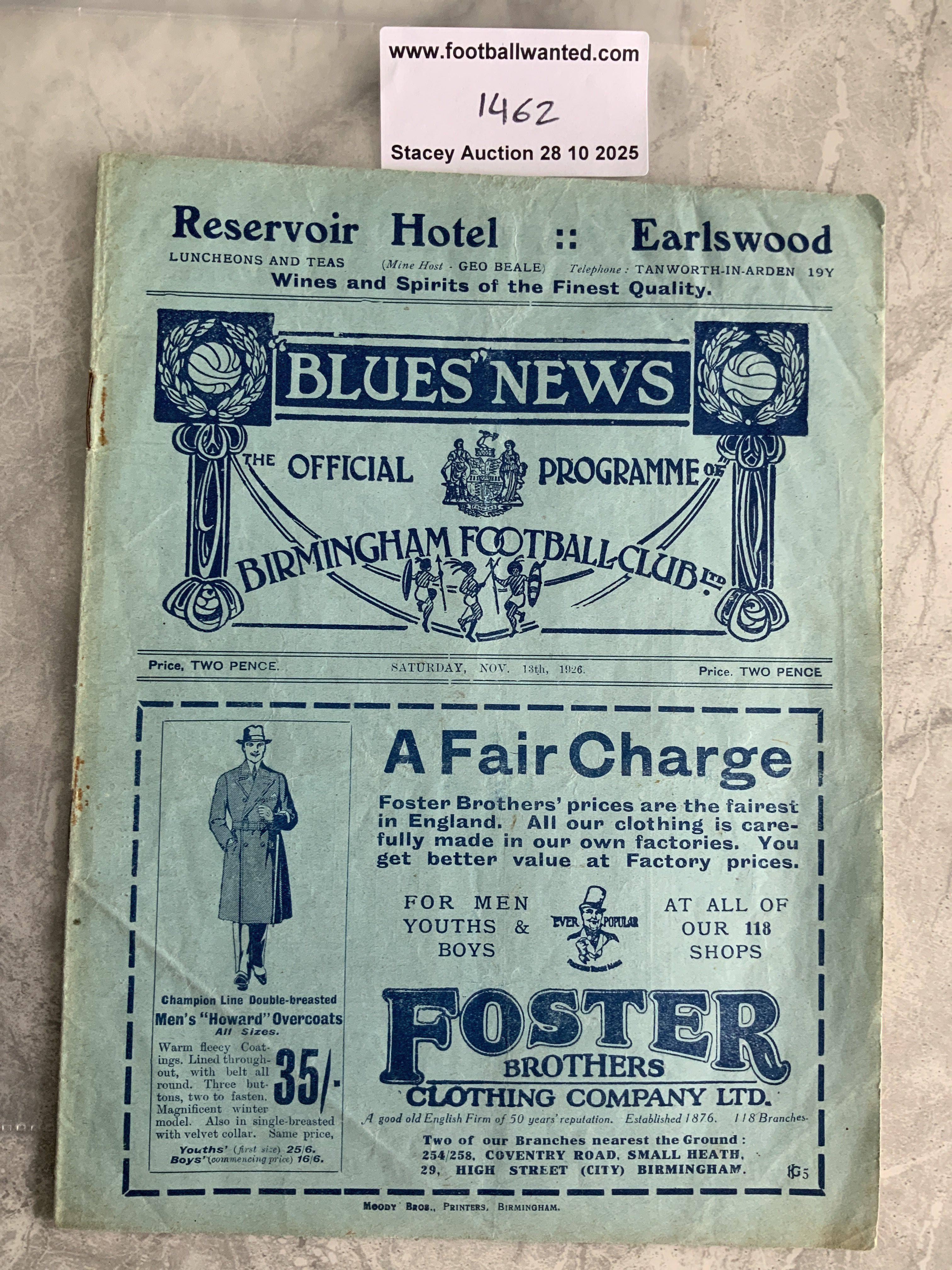1926 - 1927 Birmingham City v Burnley Football Programme: FA Cup match in good condition with no team changes. Score and scorers noted to team page.