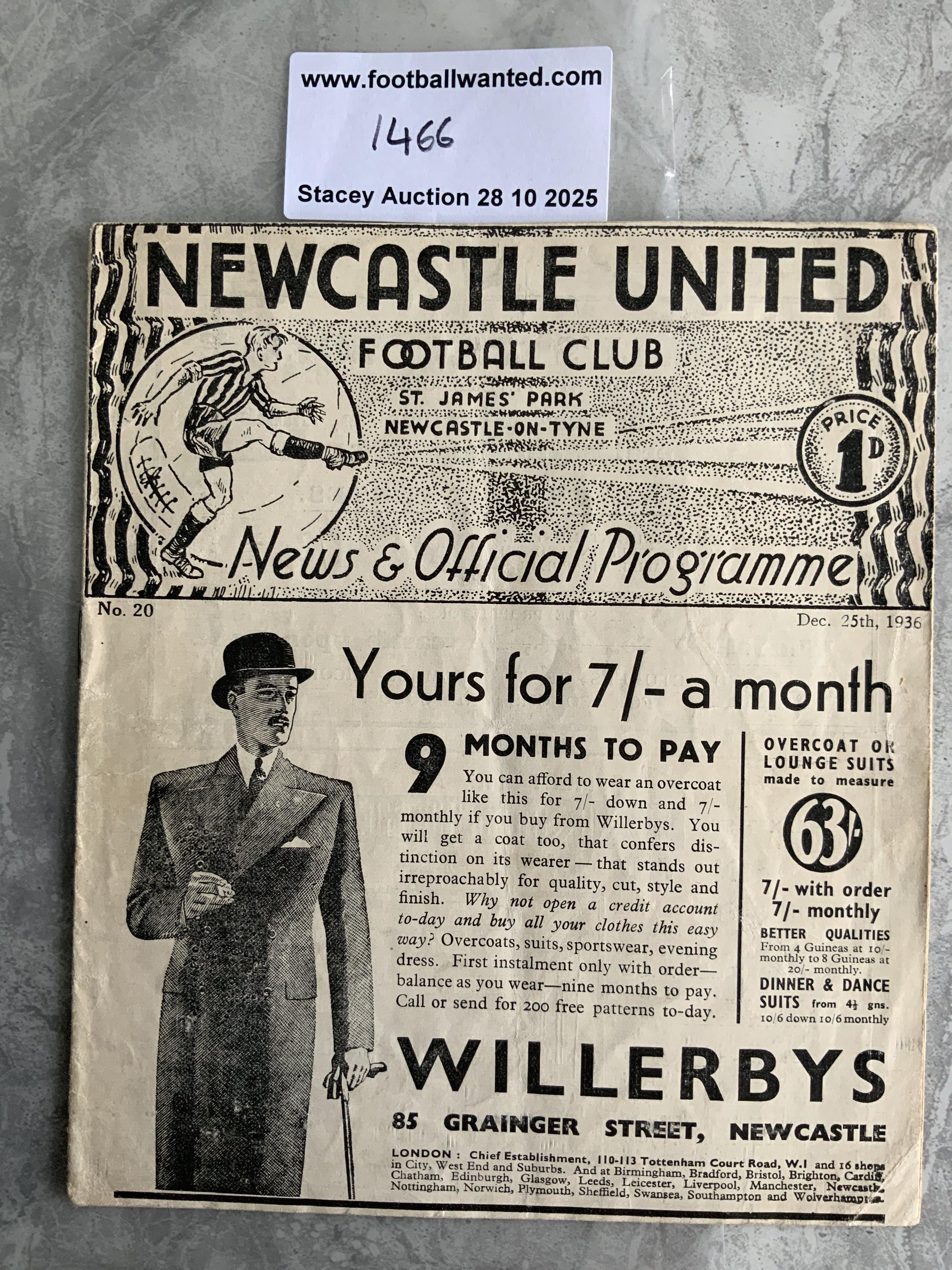 36/37 Newcastle v Norwich City Football Programme: 2nd Division match in very good condition with no team changes. Score and scorers noted to team page in pencil.