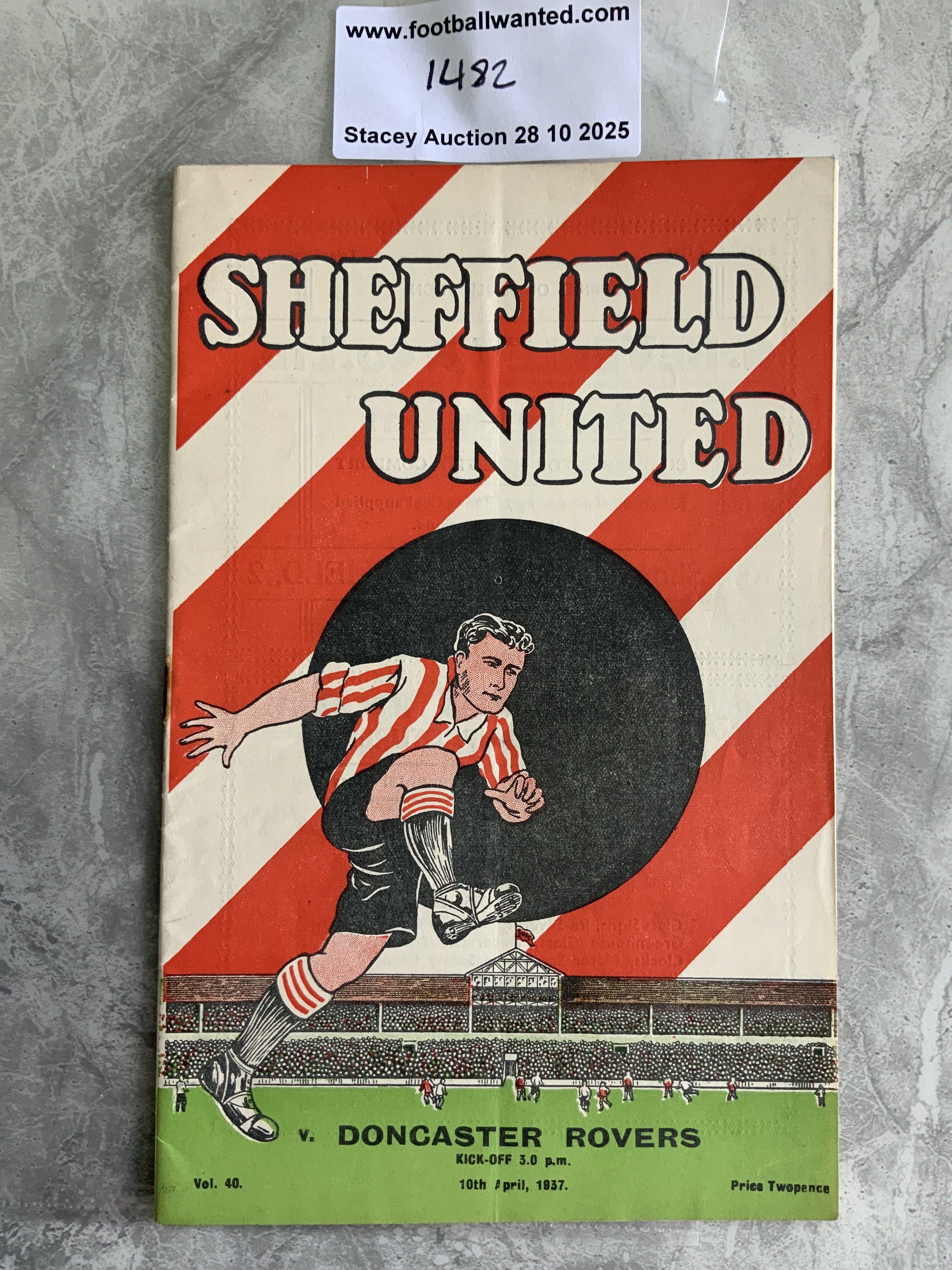 36/37 Sheffield United v Doncaster Rovers Football Programme: 2nd Division match in very good condition with no team changes. Rusty staple holding firm. Score to team page.