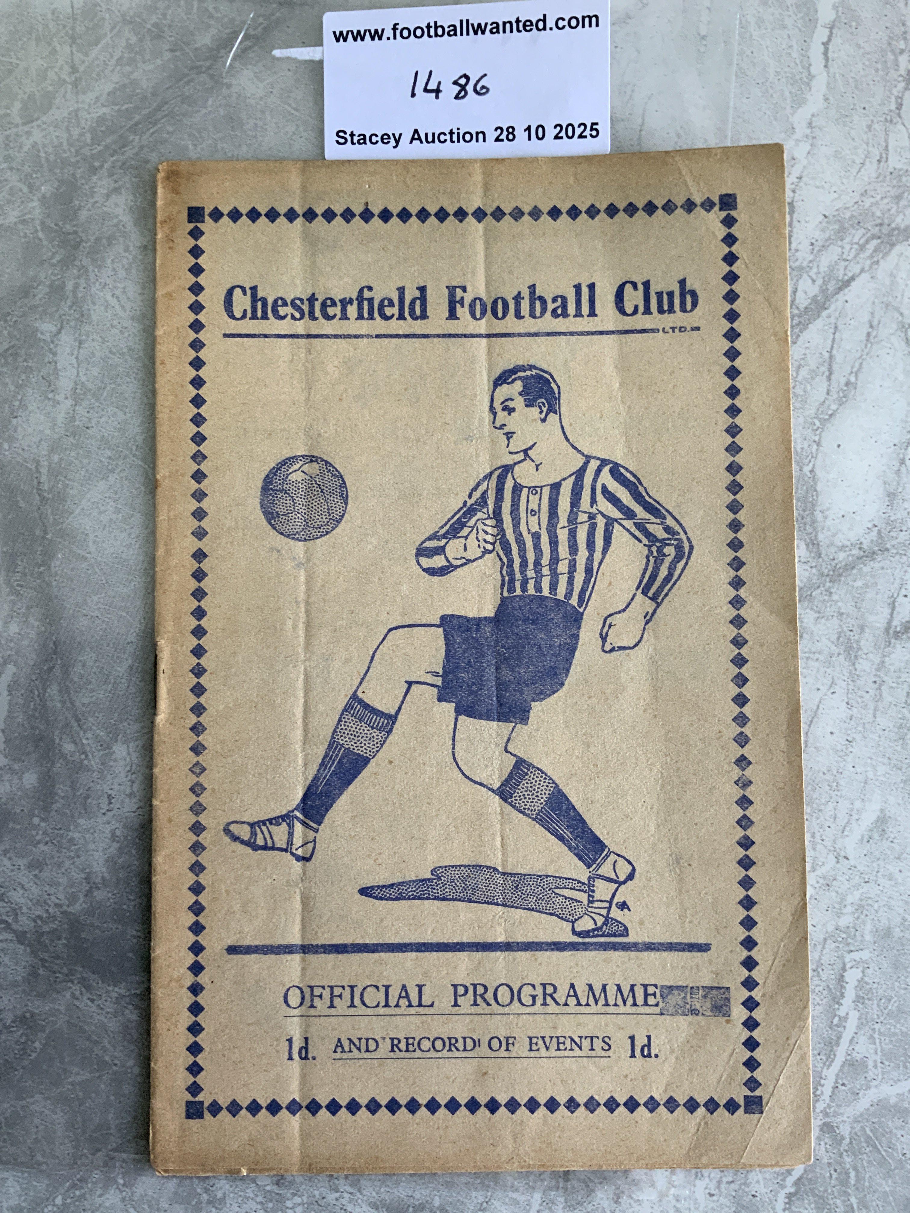 38/39 Chesterfield v West Brom Football Programme: 2nd Division match in good condition with no team changes. Folding.