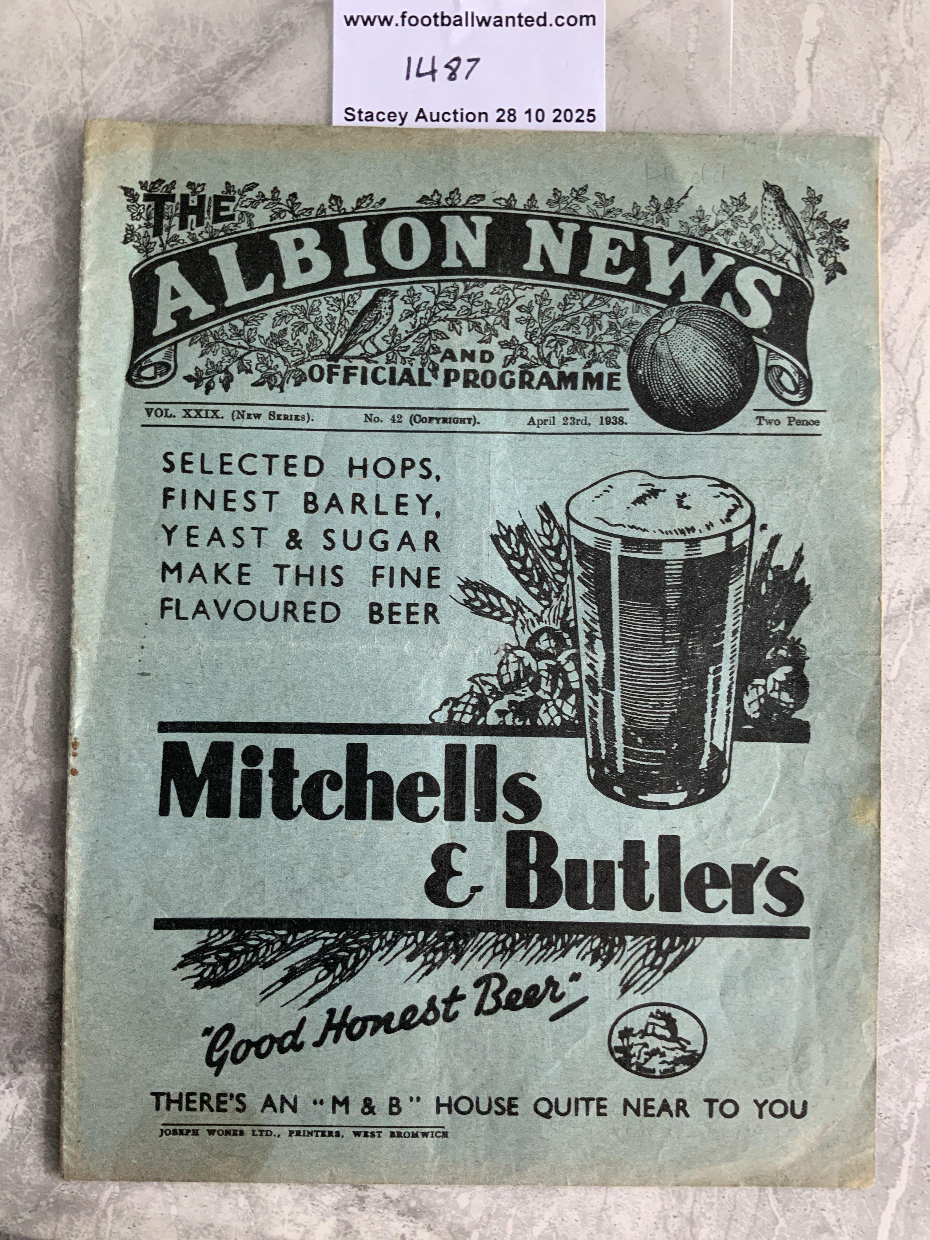 37/38 West Brom v Huddersfield Town Football Programme: 1st Division match in excellent condition with no team changes.