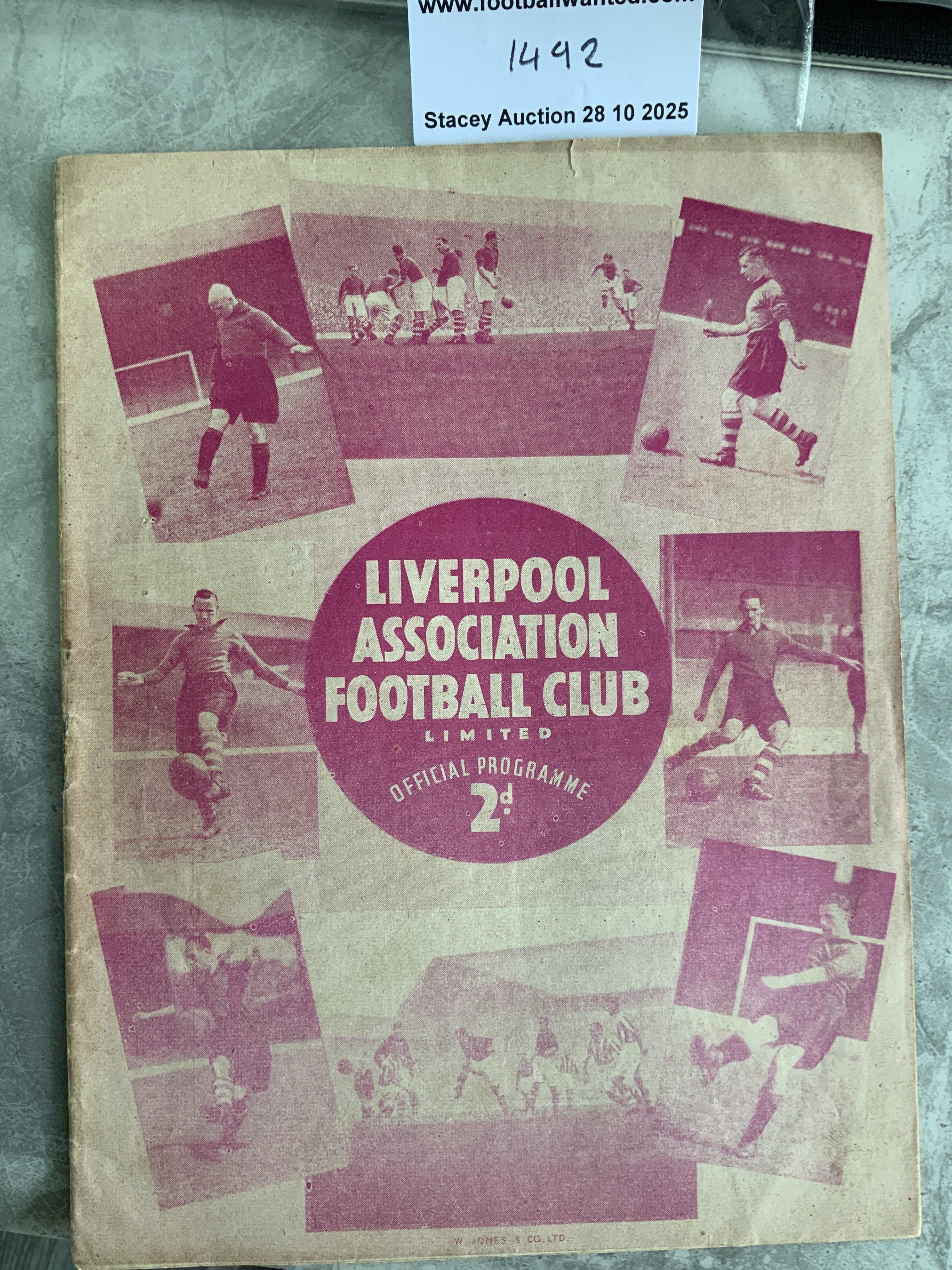 38/39 Liverpool v Aston Villa Football Programme: 1st Division match in good condition with no team changes. Score to team page.
