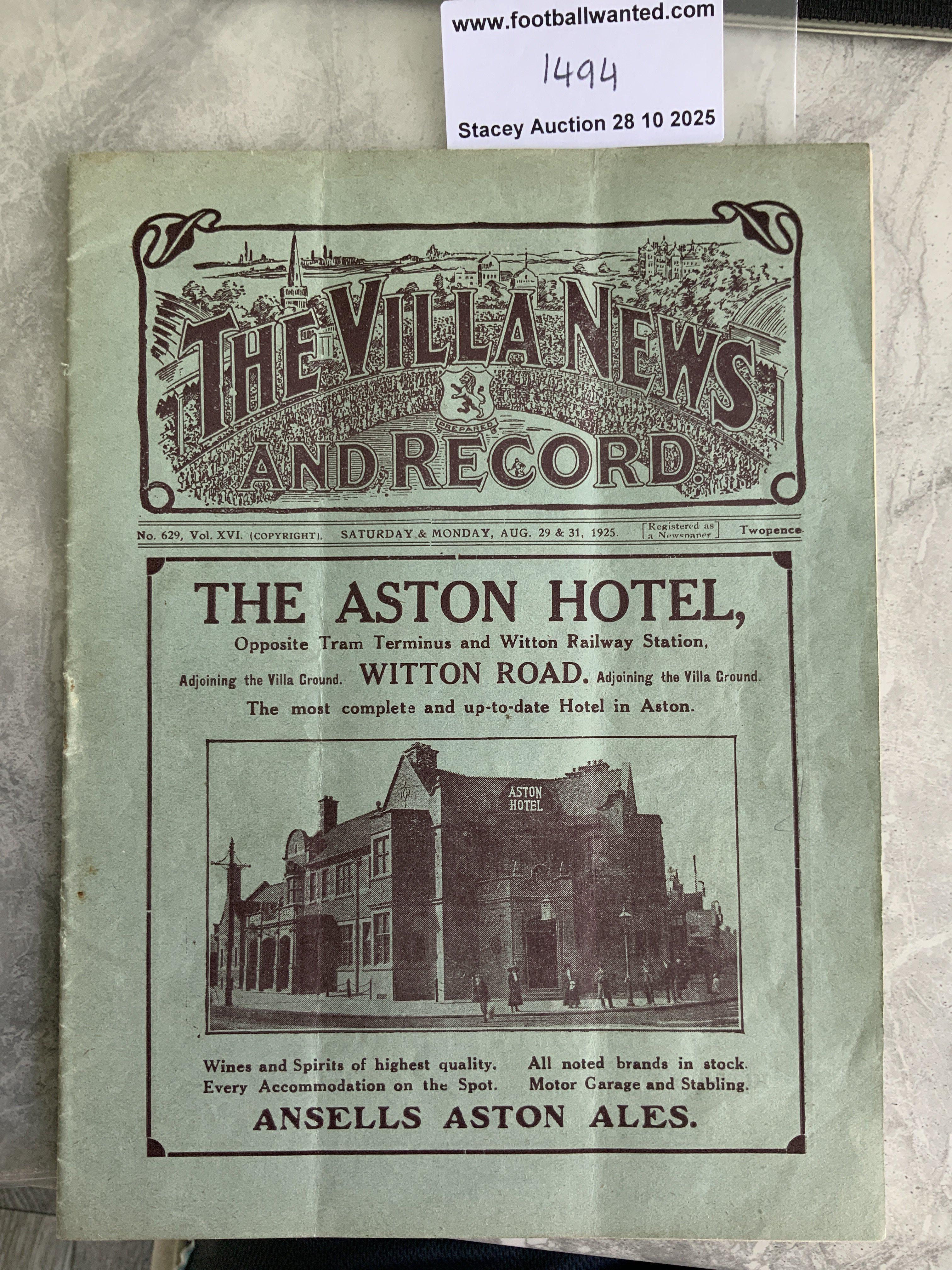 1925 - 1926 Aston Villa v Burnley Football Programme: 1st Division match in very good condition with no team changes. First time the new offside law was used that Burnley did not adapt to. This 10-0 with for Villa was the biggest margin in the first division that season.