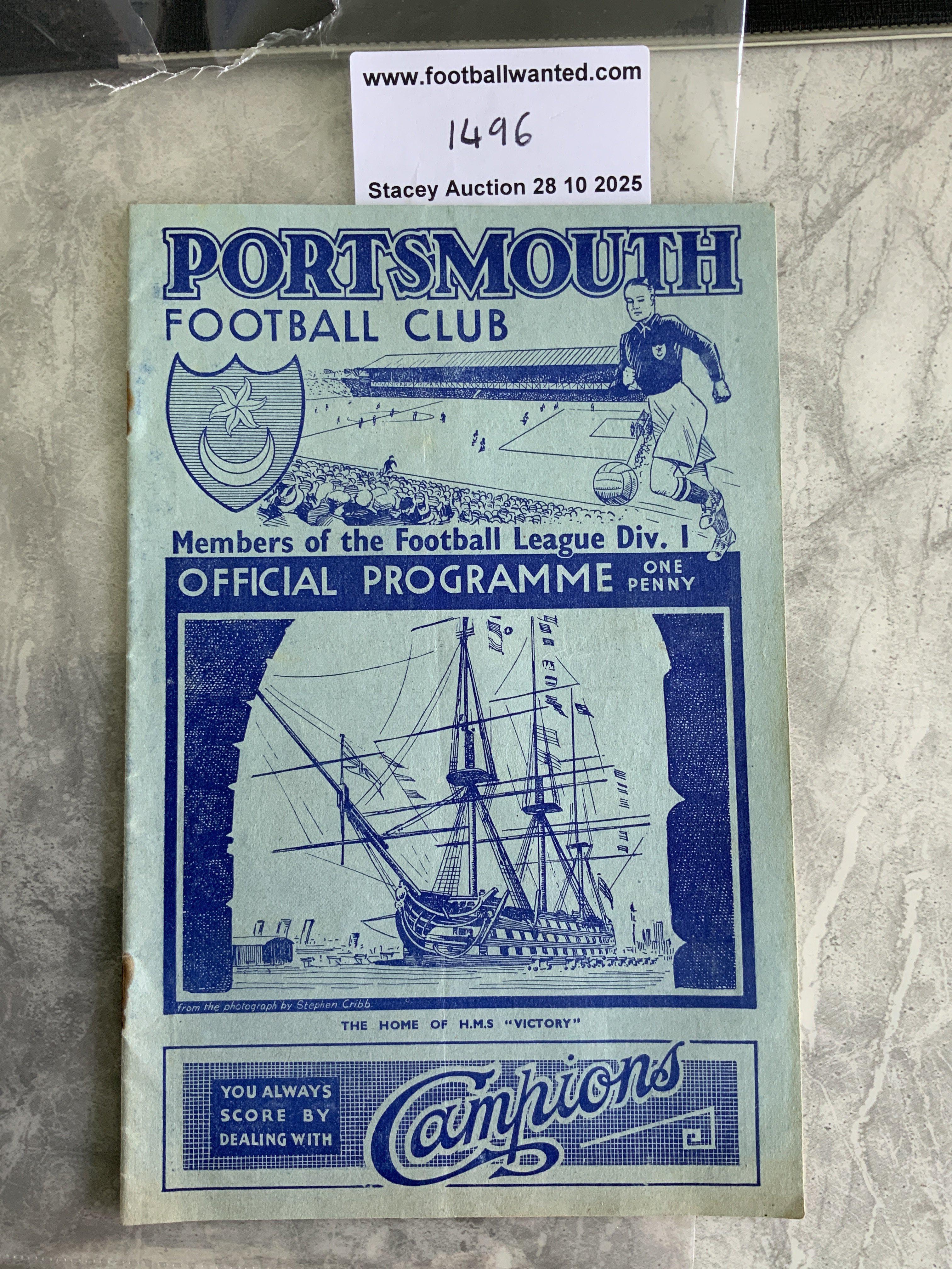 36/37 Portsmouth v Middlesbrough Football Programme: 1st Division match in very good condition with no team changes.