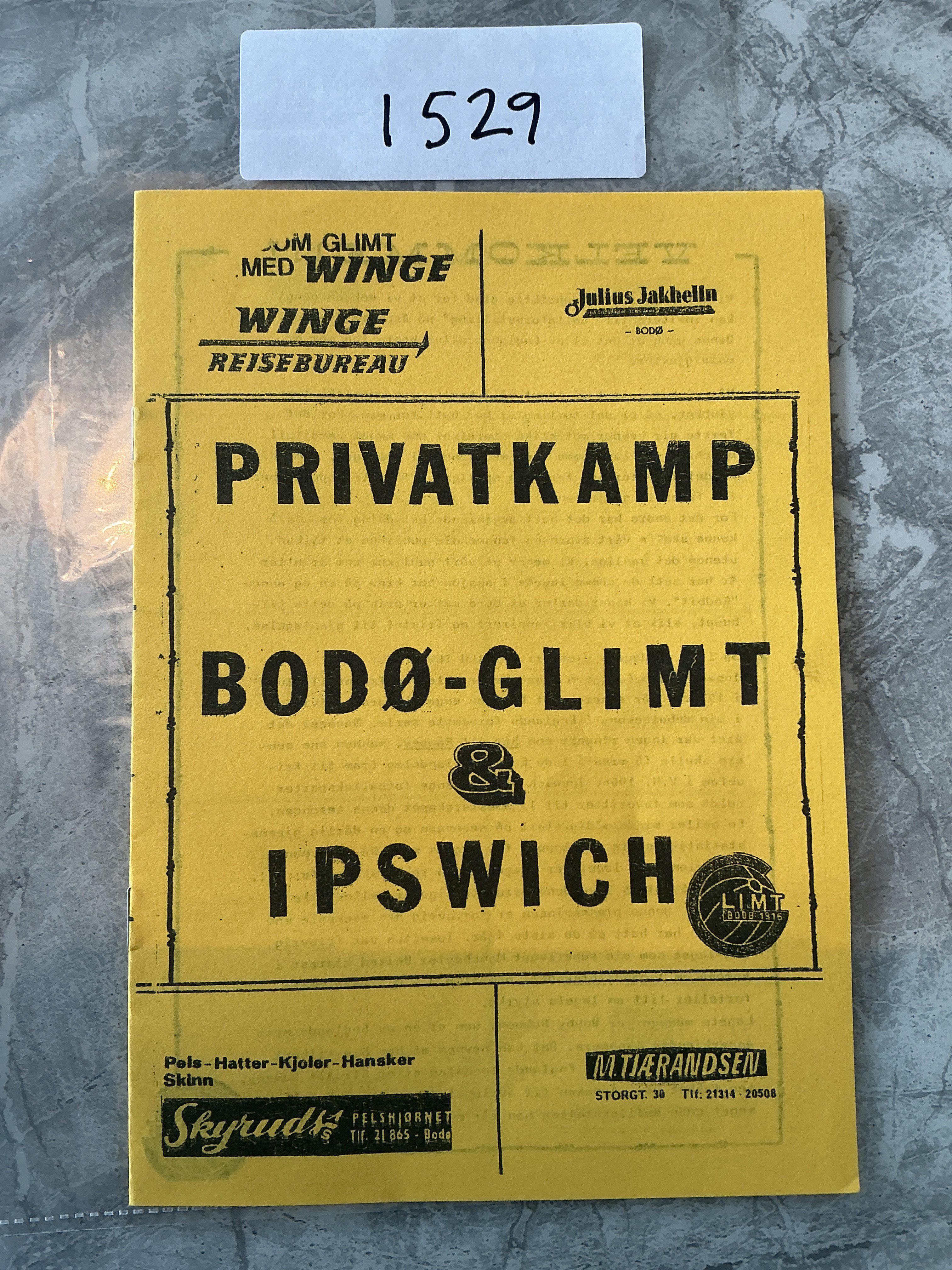 75/76 Bodo Glimt v Ipswich Football Programme: Excellent condition with no team changes.
