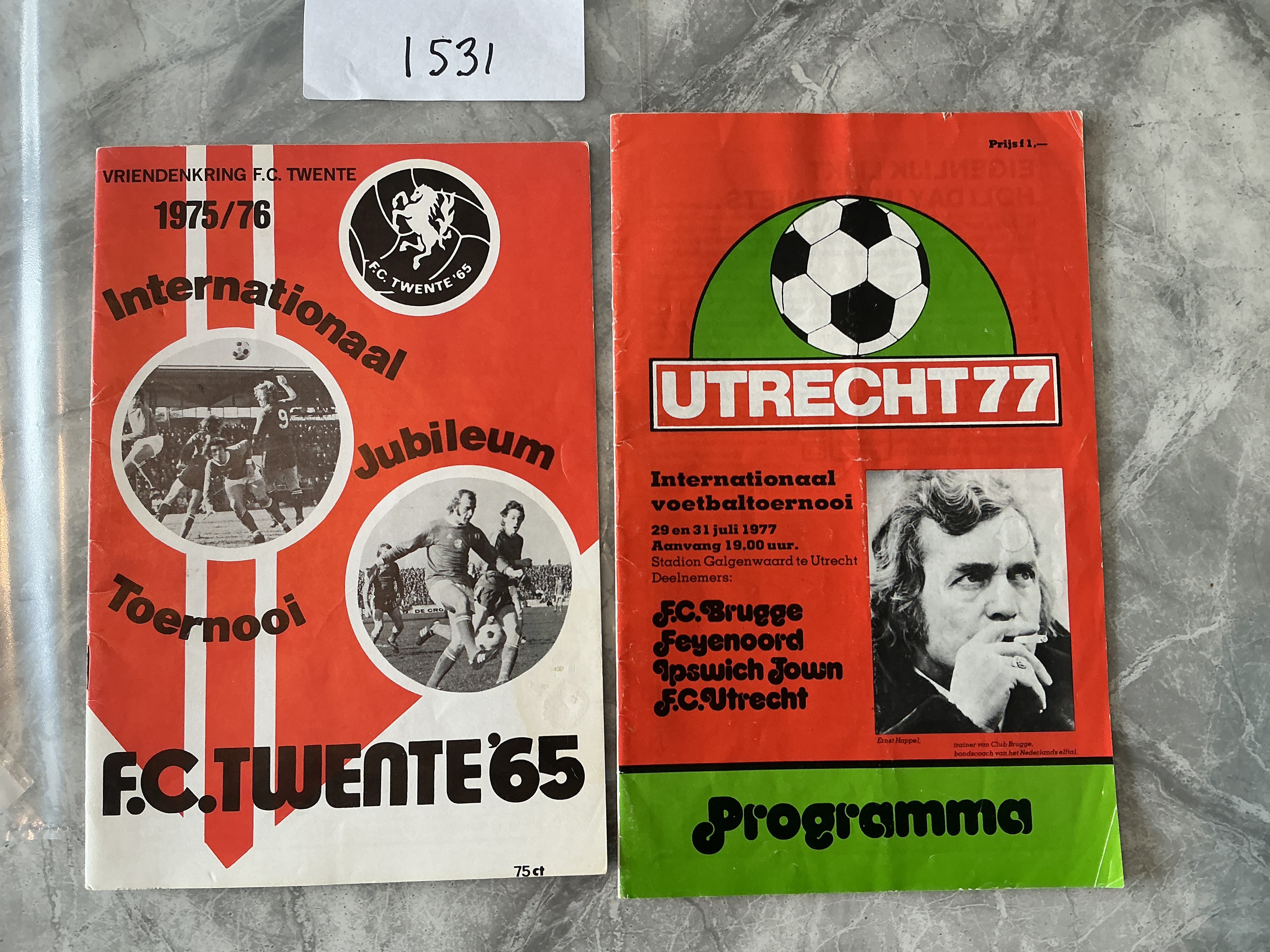 1970s Ipswich European Tournament Football Programmes: 1975 FC Twente and 1977 Utrecht fold. Good. (2)
