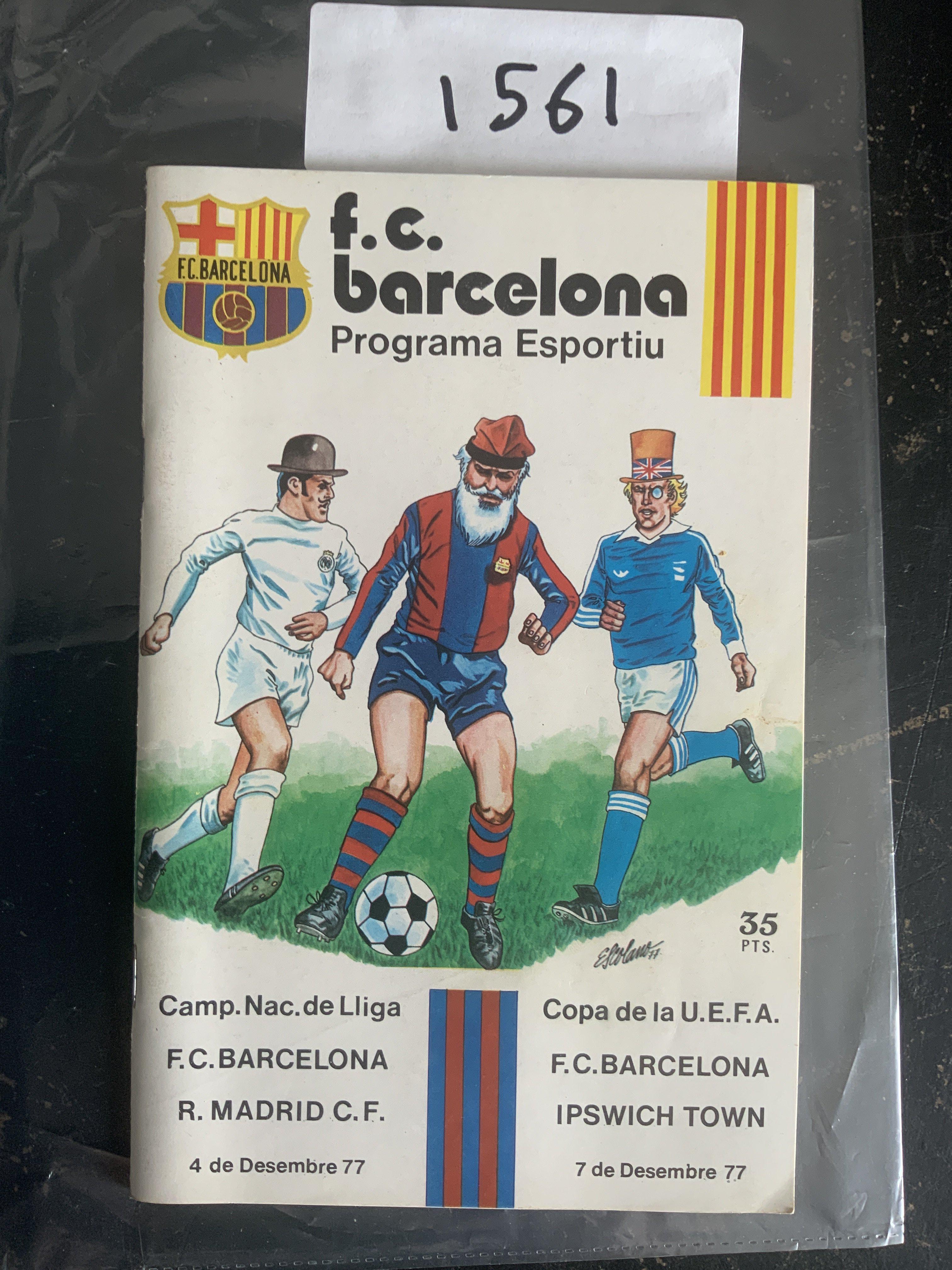 77/78 Barcelona v Ipswich Town Football Programme: UEFA Cup programme is excellent with no writing.