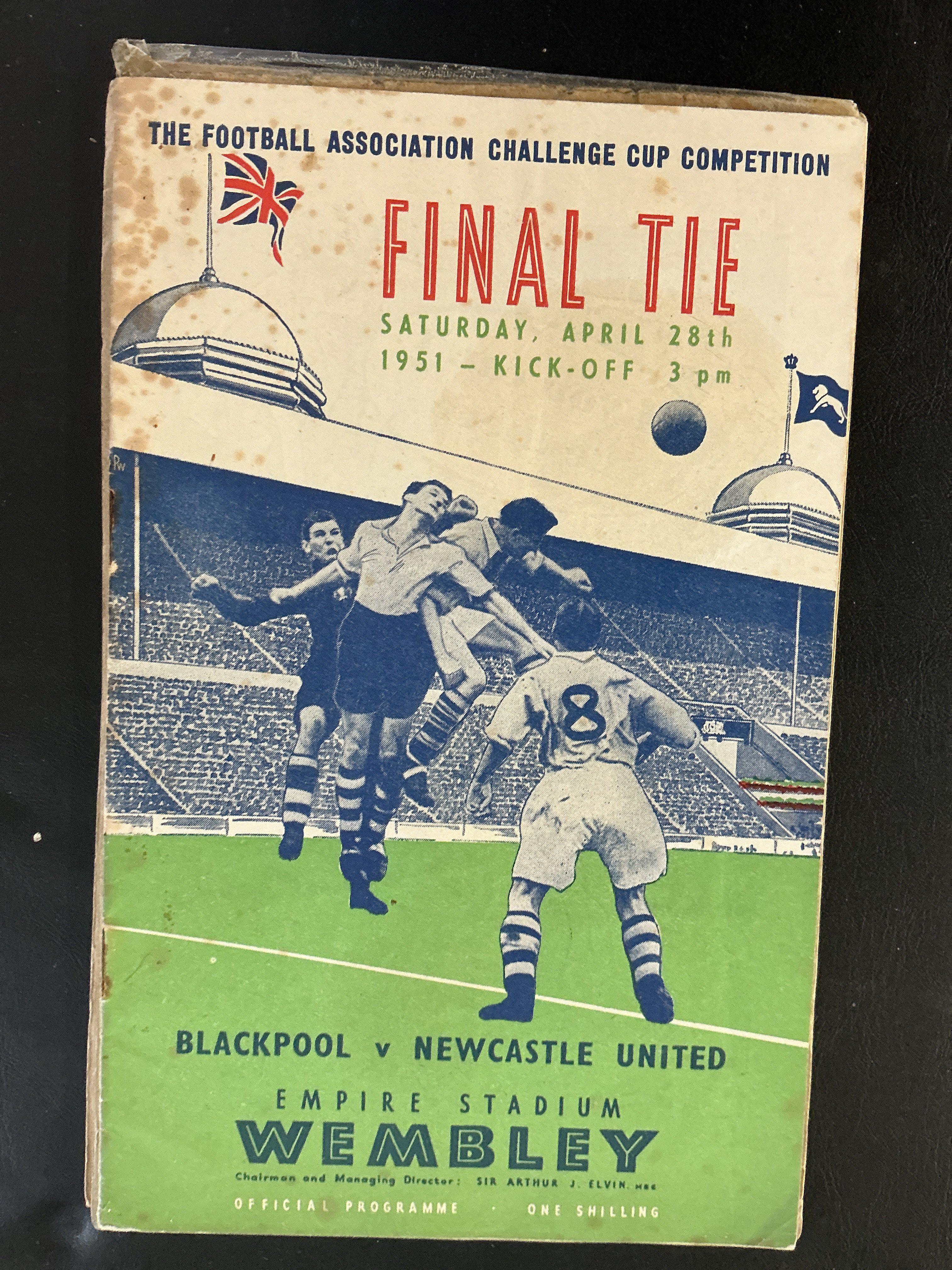 1951 FA Cup Final Programme + Brochure: Blackpool v Newcastle programme is fair and Evening Chronicle Newcastle Journal booklet is poor/fair due to taped spine. (2)