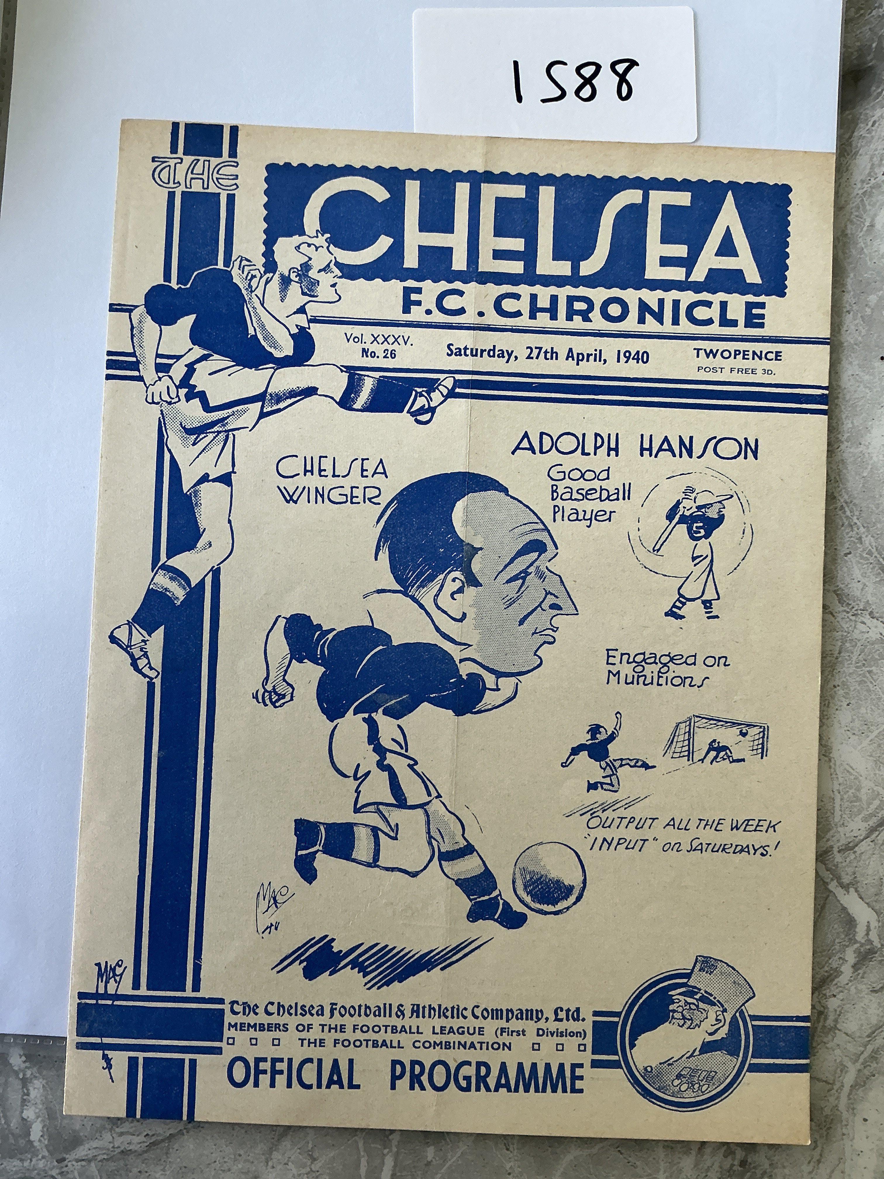 39/40 Chelsea v West Ham Football Programme: Excellent condition 4 page War Cup programme with one pencilled team change. West Ham went on to win the cup.