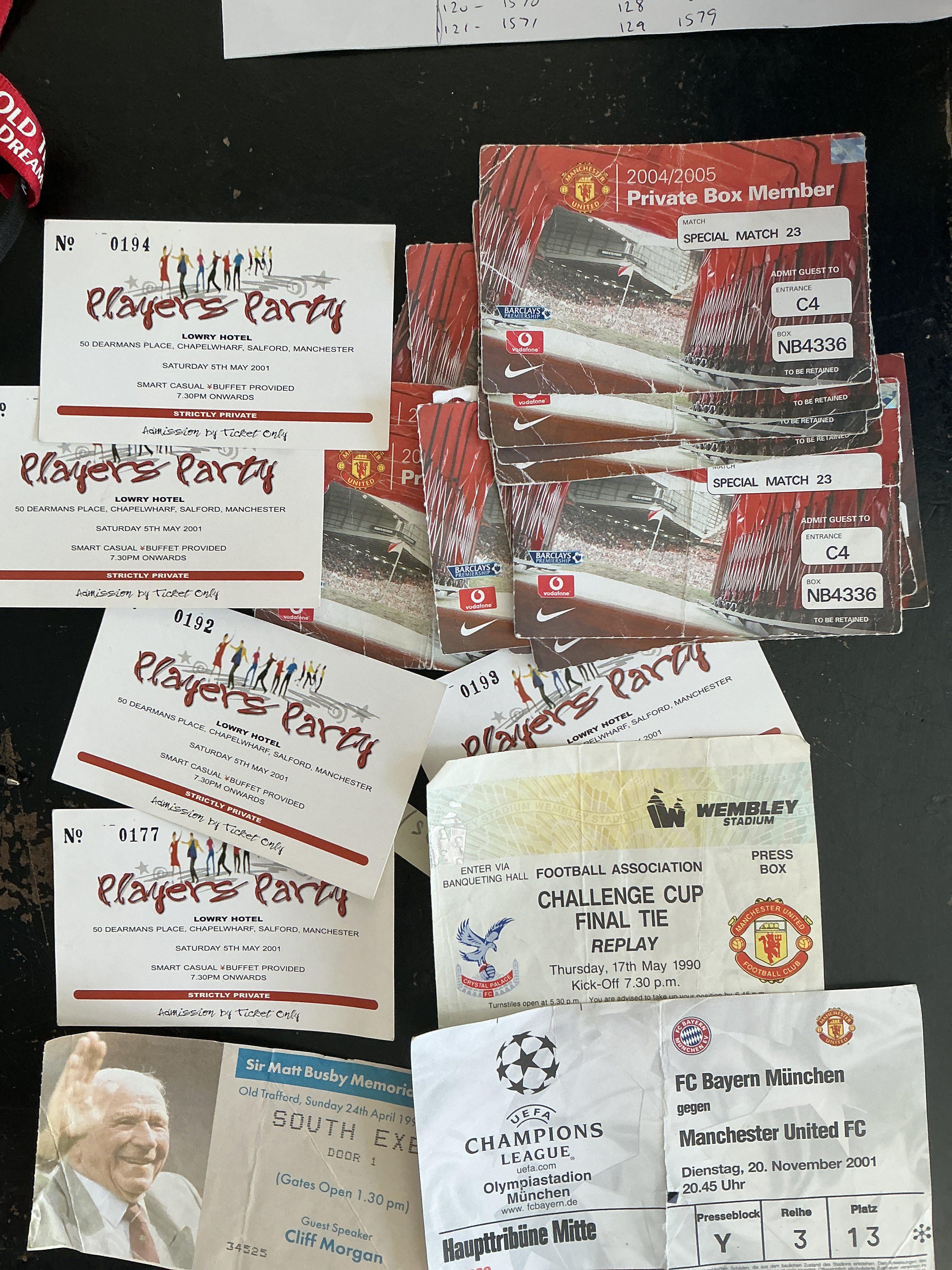 Manchester United Football Lanyards: Includes Lanyards for hospitality suites at Old Trafford plus the 2004 FA Cup Final. Comes with 22 tickets for various matches including the 1990 cup final replay, Matt Busby service and others. (Approx 45).