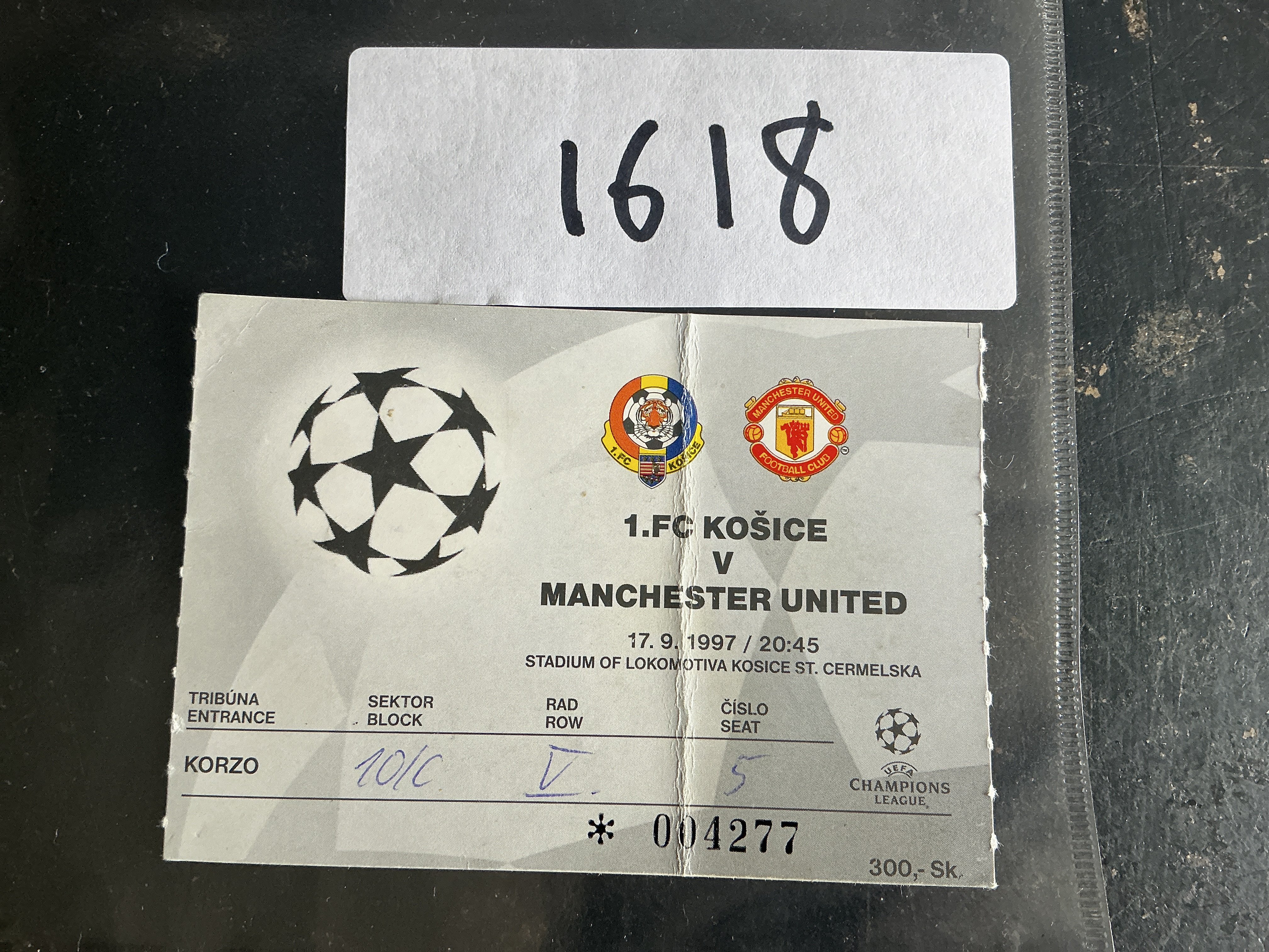 97/98 Kosice v Manchester United Football Ticket: Champions League ticket dated 17 9 1997. Fold.