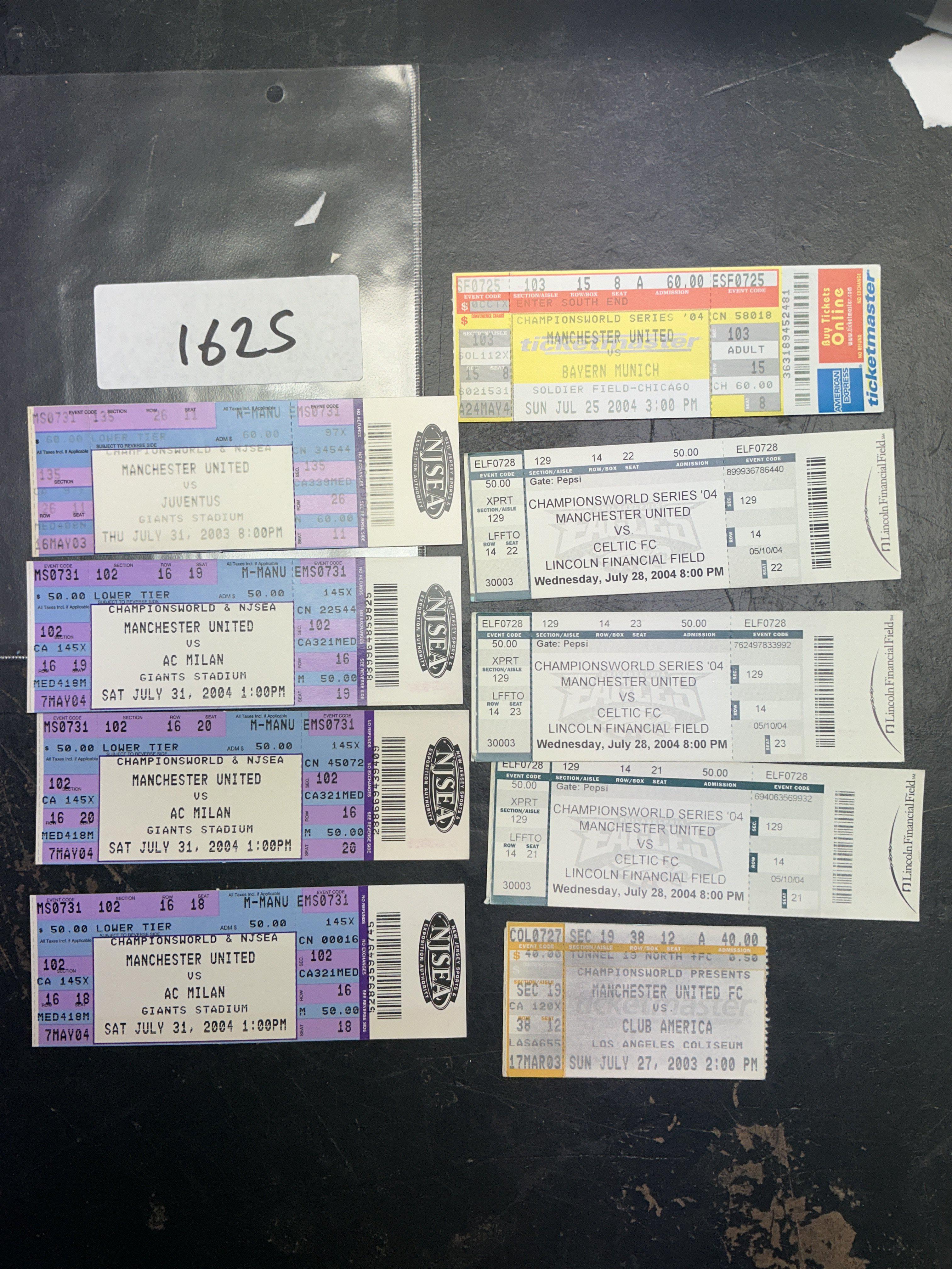 Manchester United USA Football Tour Tickets: From 03/04 v Club America, Juventus, AC Milan x 3, Bayern Munich plus 3 x Celtic from 04/05. (9)