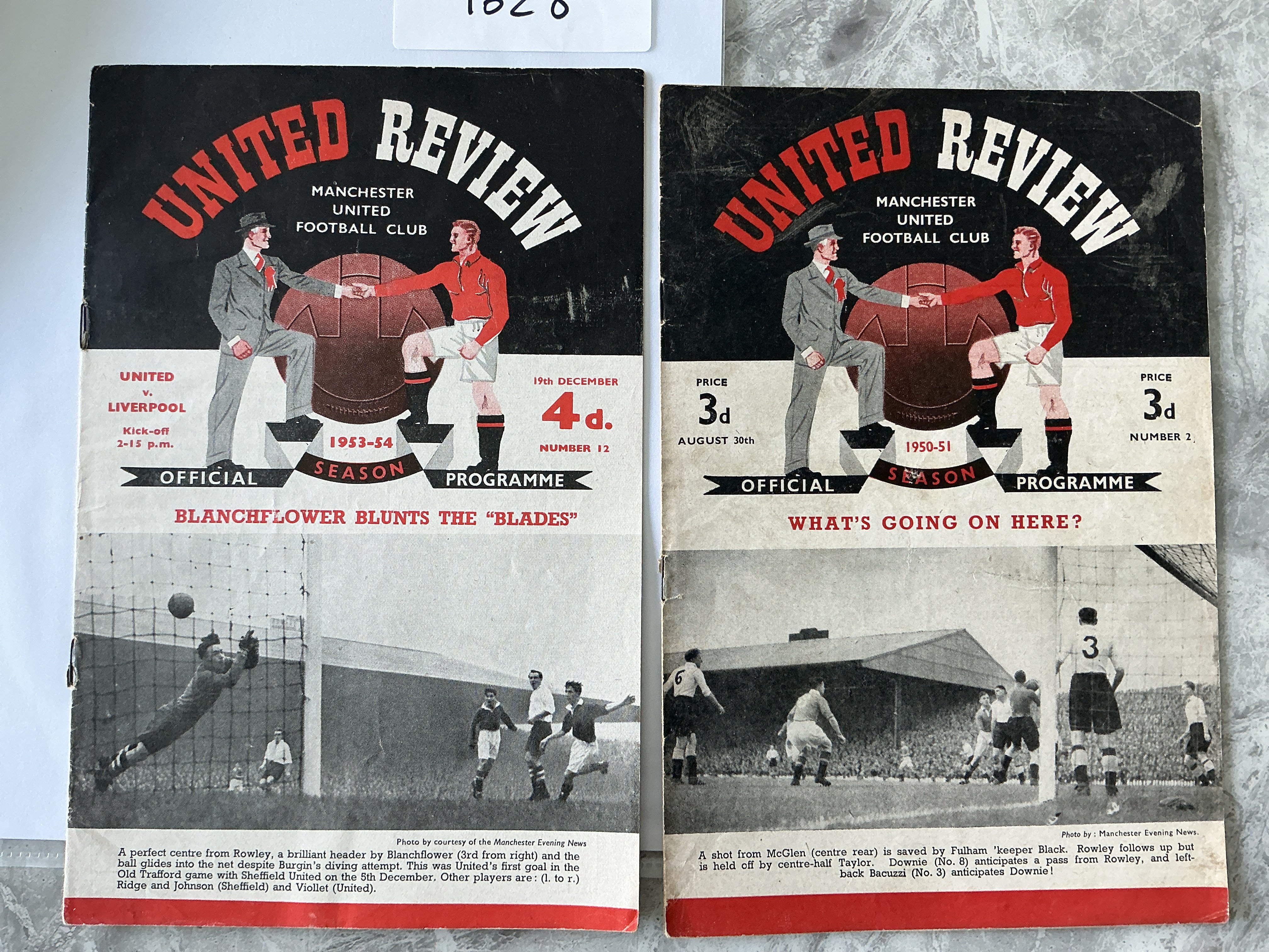1950s Manchester United v Liverpool Football Programmes: 50/51 has team changes and 53/54 does not. Both good. (2)