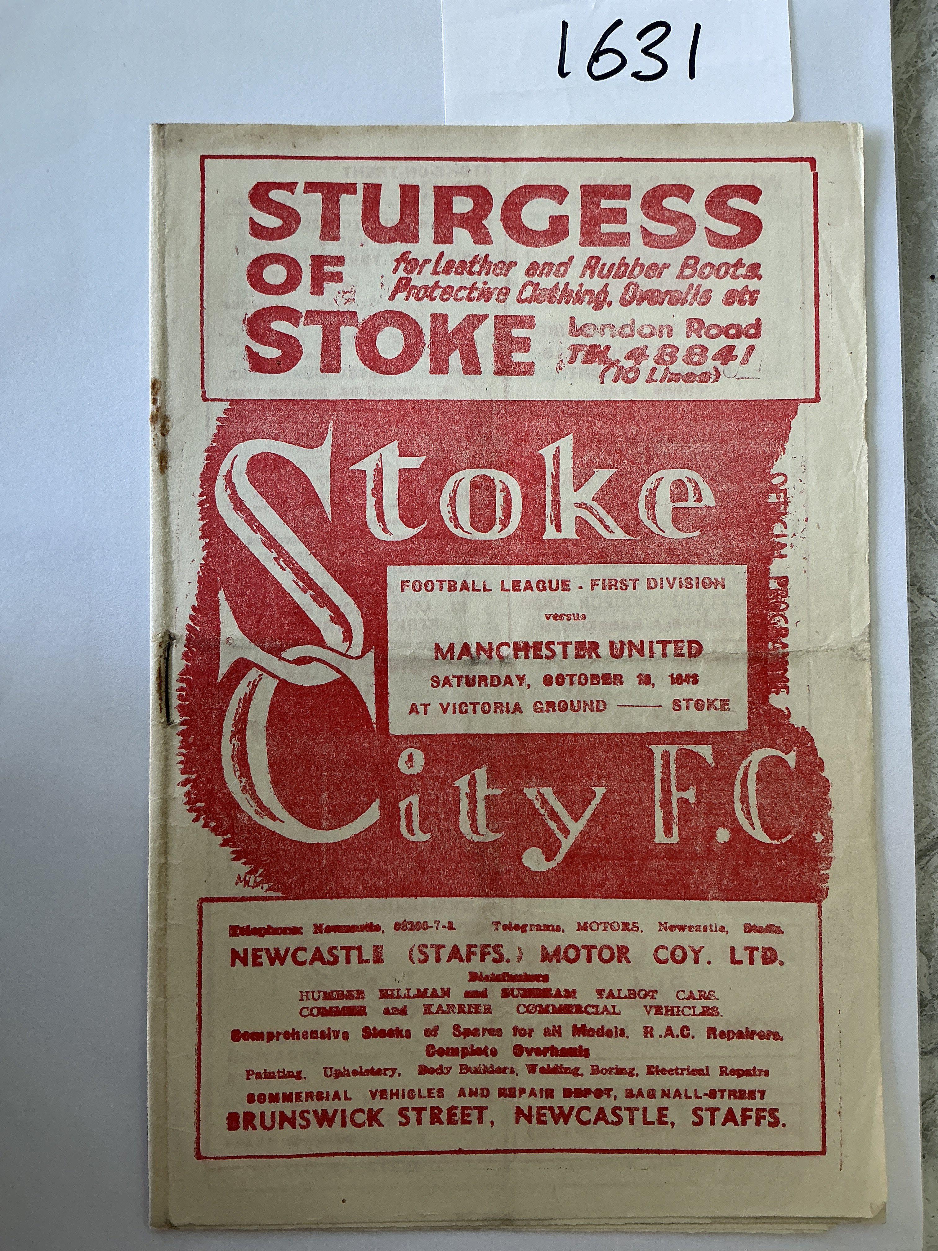 48/49 Stoke City v Manchester United Football Programme: Very good condition 1st division programme with no team changes. Pencilled score to team page.