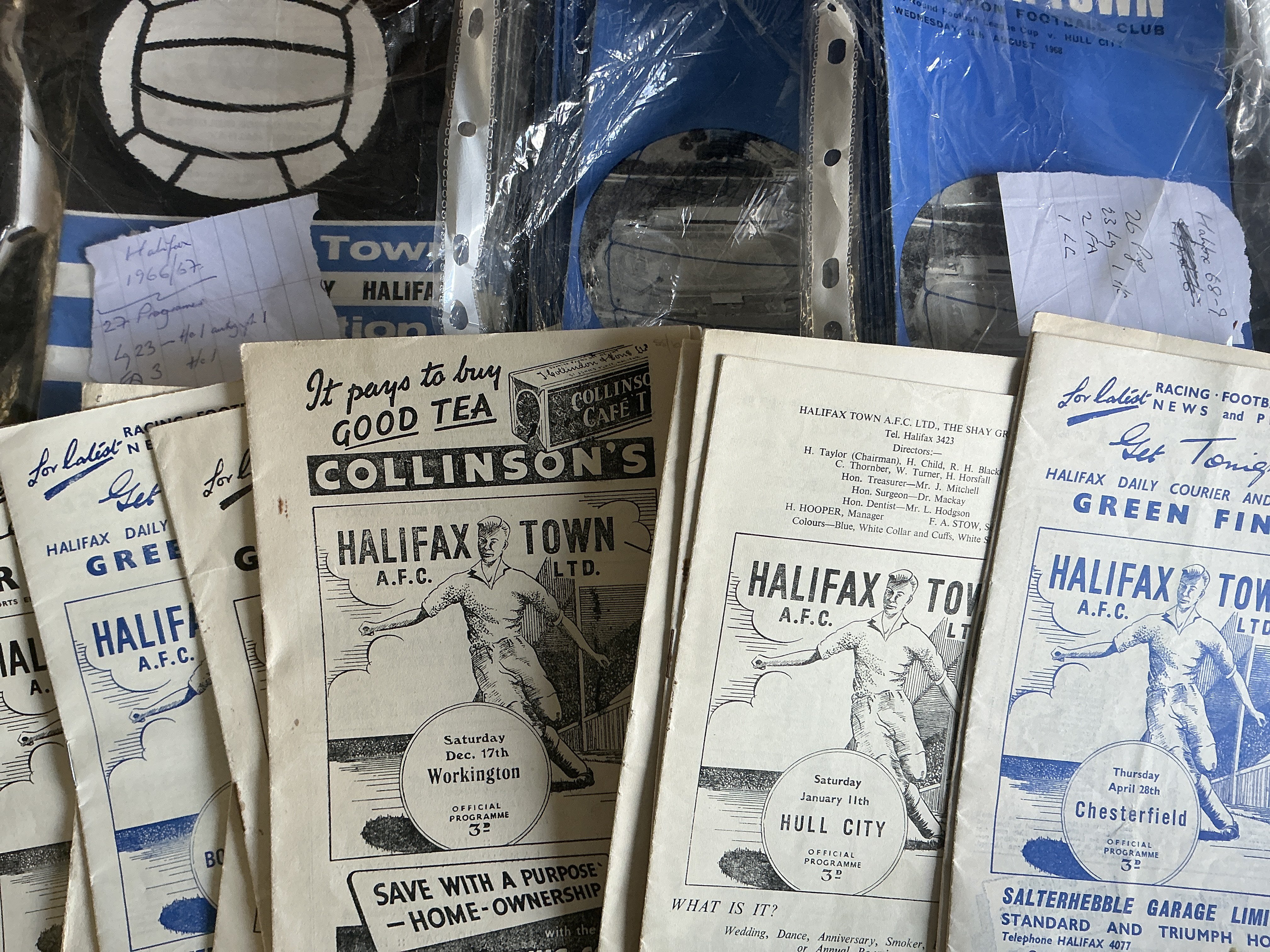 Halifax Town Home Football Programmes: 11 from the late 50s and 3 sets from 66/67 67/68 and 68/69 which must be complete or near complete. Very good. (85+)