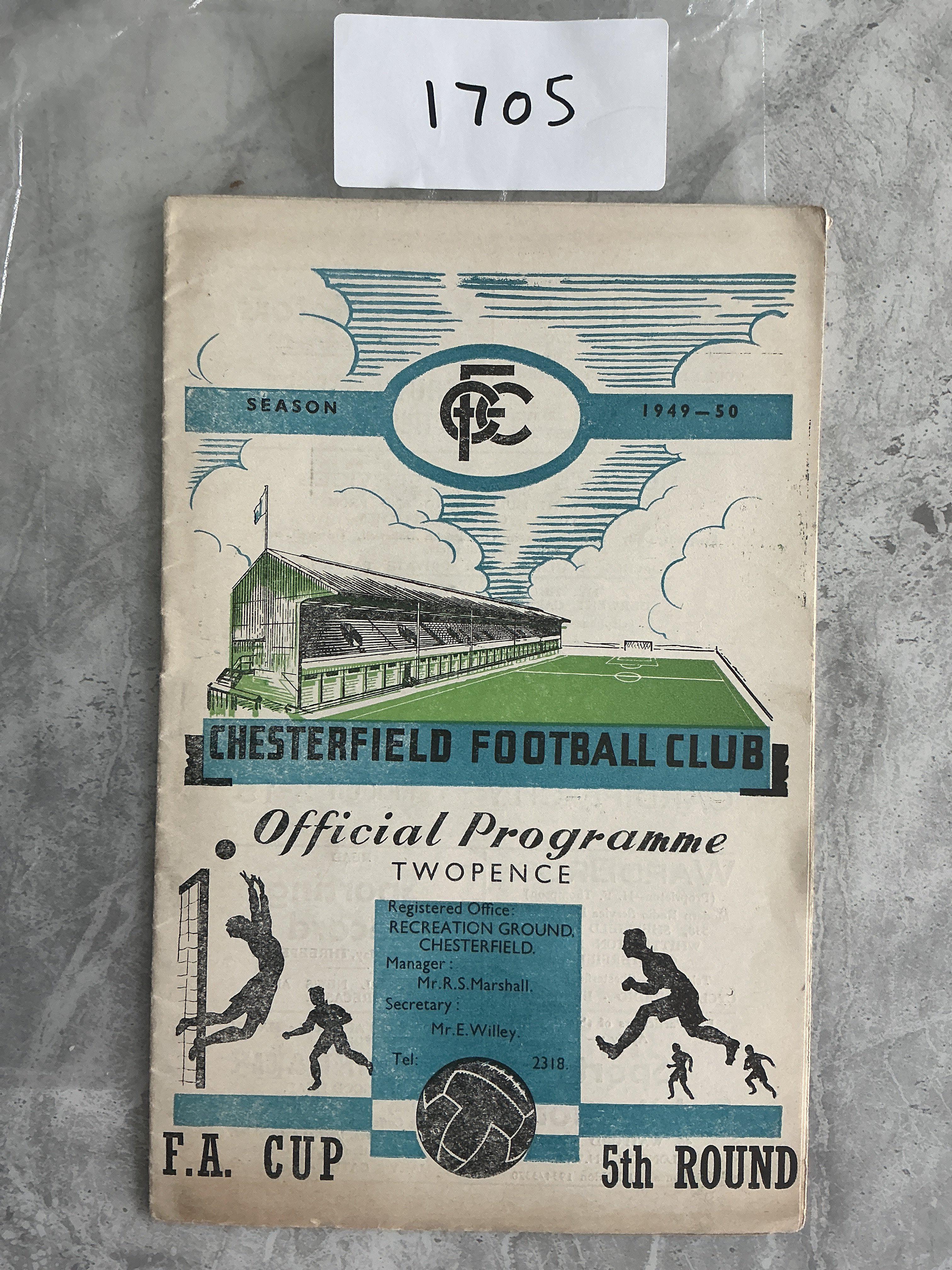 49/50 Chesterfield v Chelsea FA Cup Football Programme: Good condition with no team changes. C/W Chelsea aways at 49/50 Newcastle and 59/60 Luton. Good. (3)