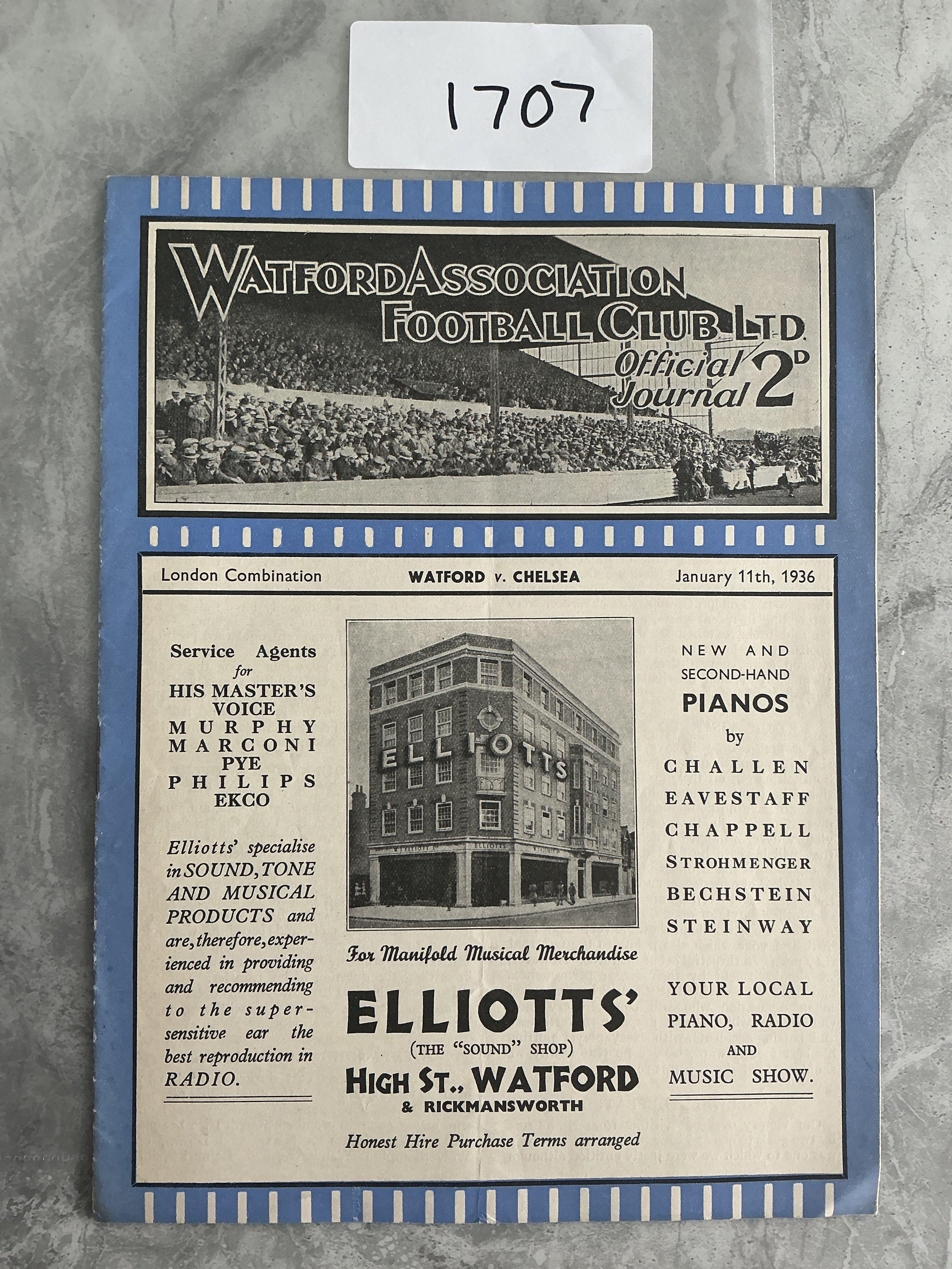 35/36 Watford v Chelsea London Combination Football Programme: Excellent condition with no team changes.