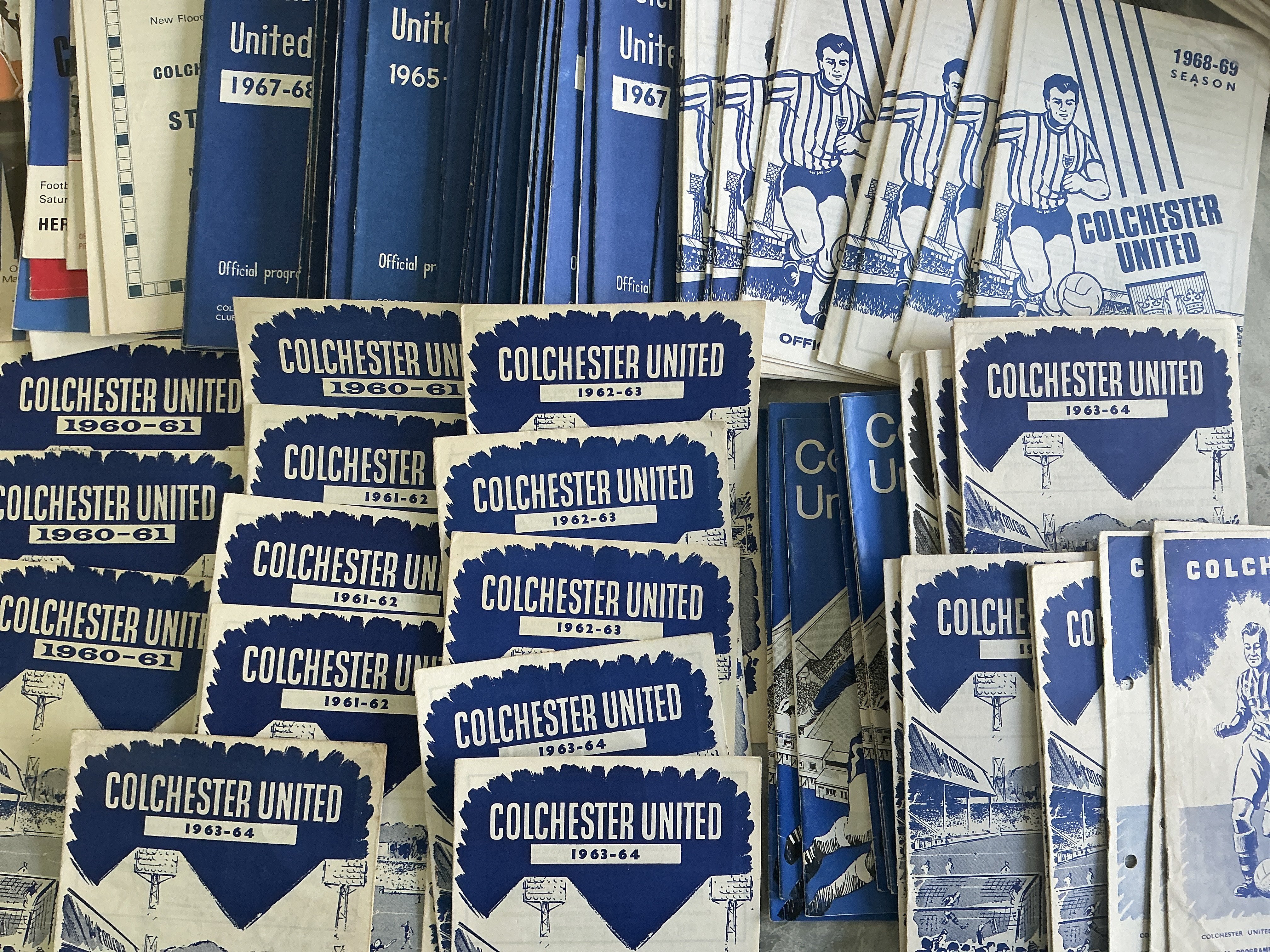 Colchester United 1960s Home Football Programmes: Excellent condition spanning the whole decade with a couple before and after the 60s. (est 100)
