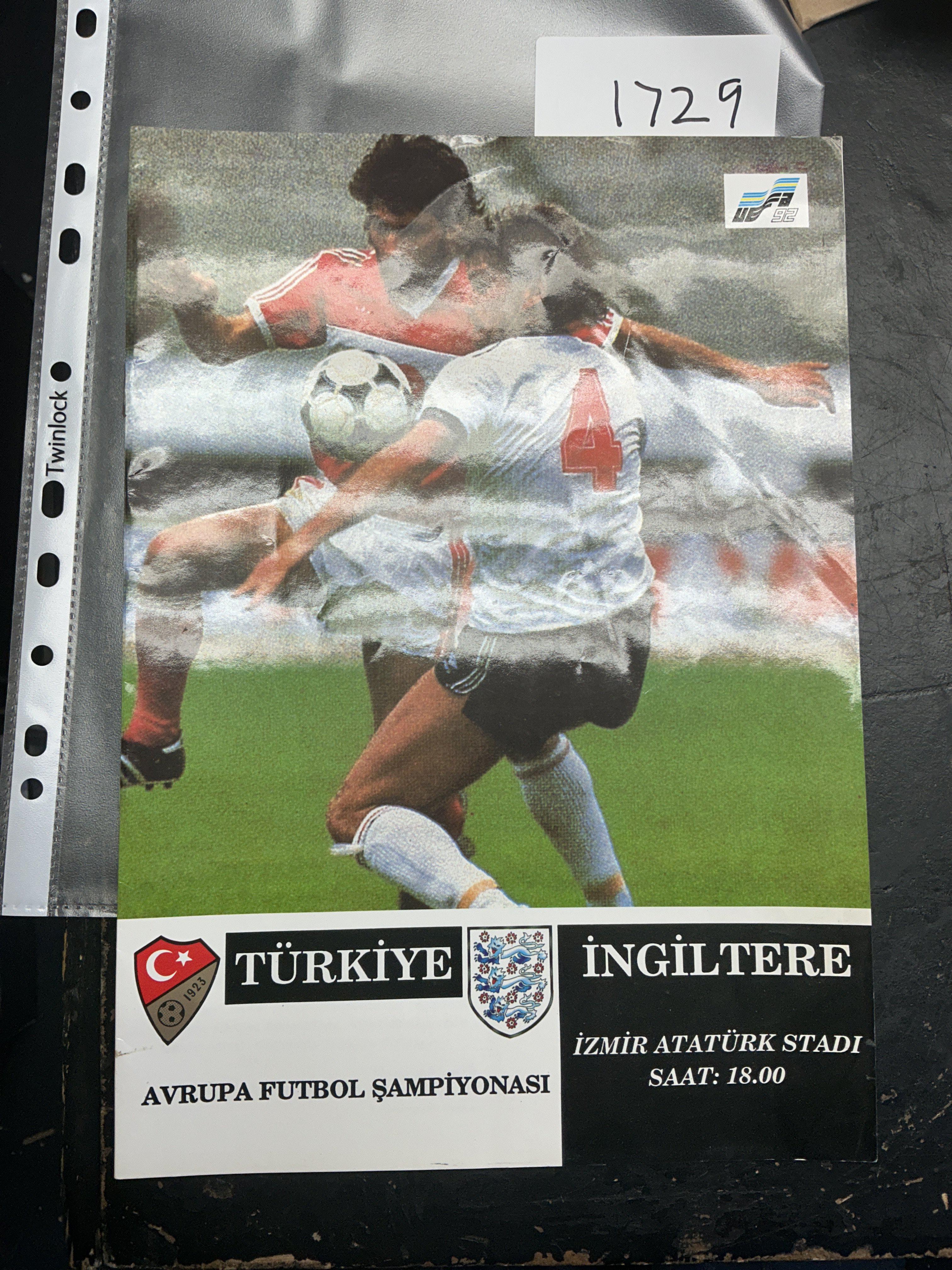 1991 Turkey v England Football Programme: Euro 92 qualifier in excellent condition with no team changes.