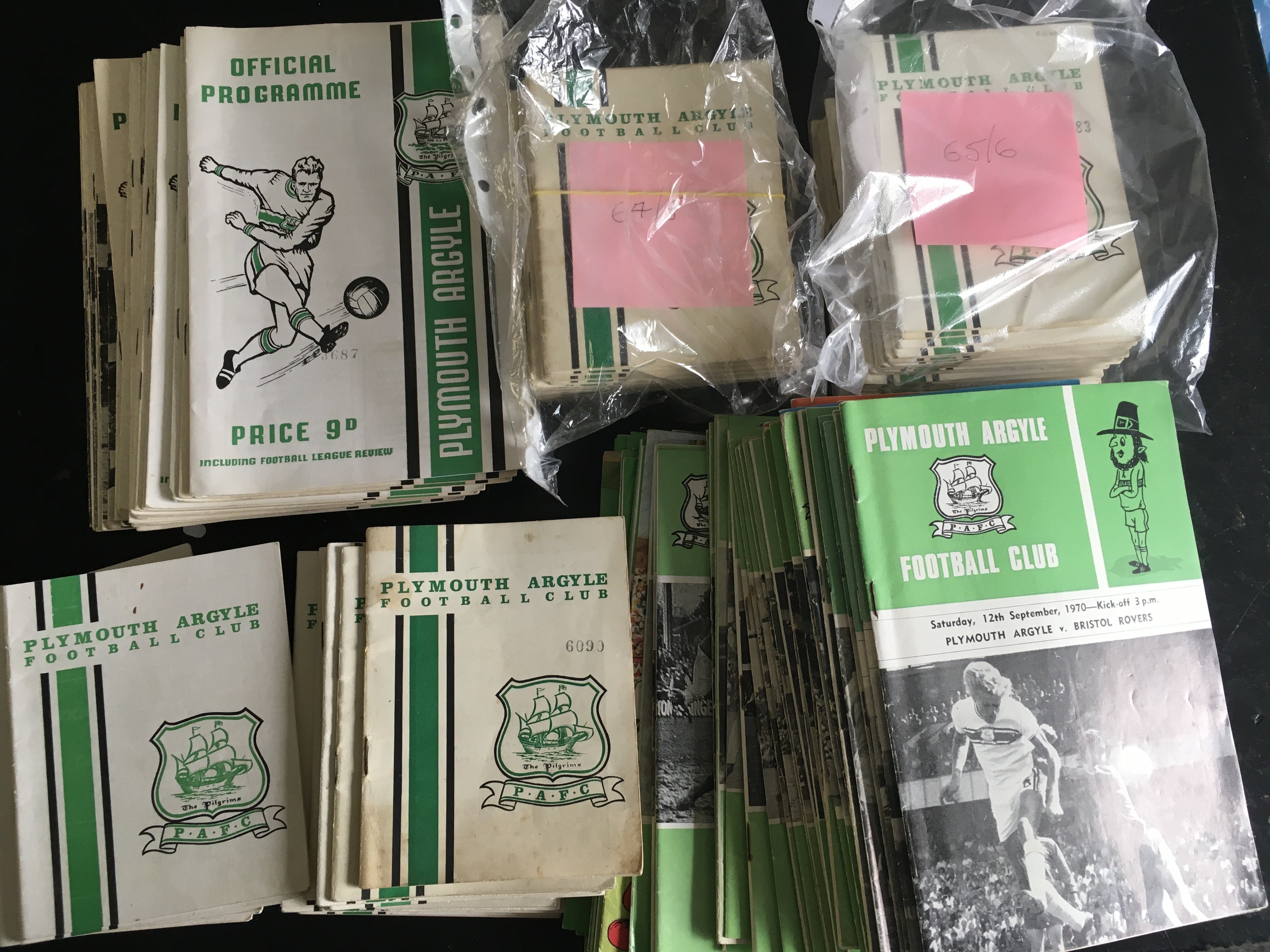 Plymouth Argyle Home Football Programmes: Set of 27 from 58/59 plus around 100 from the 60s including possible complete sets from 64/65 + 65/66 plus 40 from the early 70s. Instructions to sell. Very good. (est 170)