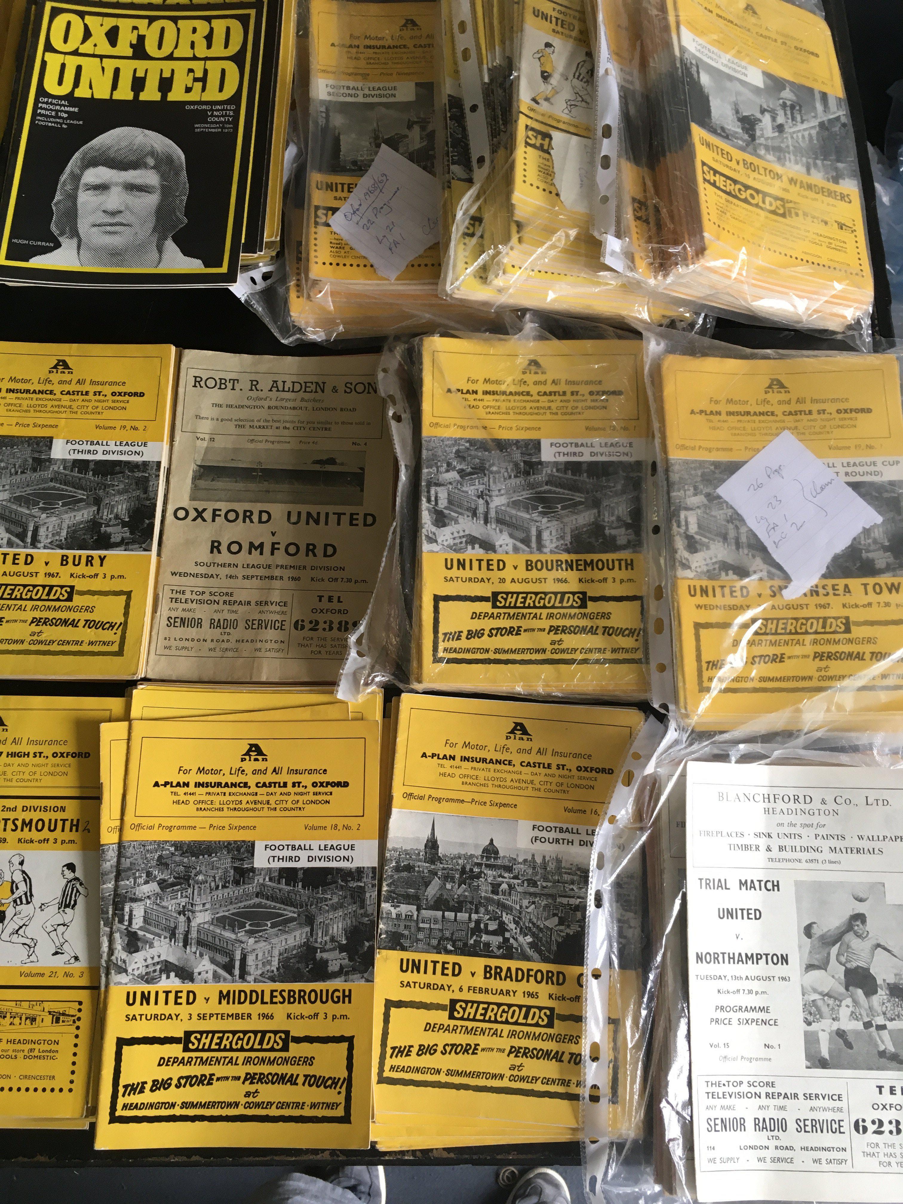Oxford United Home Football Programmes: Approximately 200 from the 60s and 40 from the early 70s. Near or complete sets from 63/64 67/68 68/69 and 69/70. Instructions to sell. Very good. (est 250)
