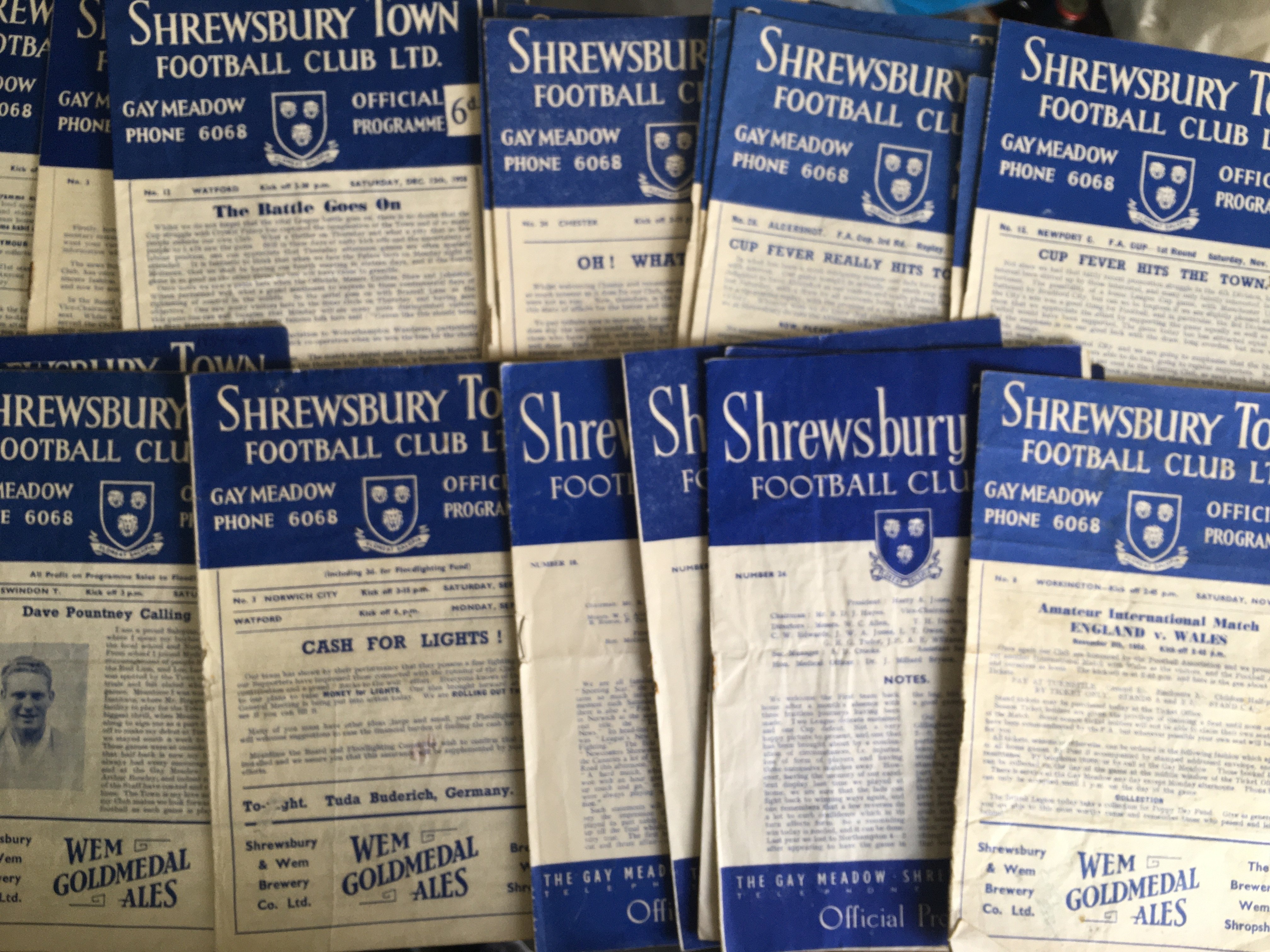 Shrewsbury Town Home Football Programmes: 35 from the late 50s and approximately 260 from the 60s and 40 from the early 70s. Could be quite a few full sets. Instructions to sell. Very good. (est 340+)