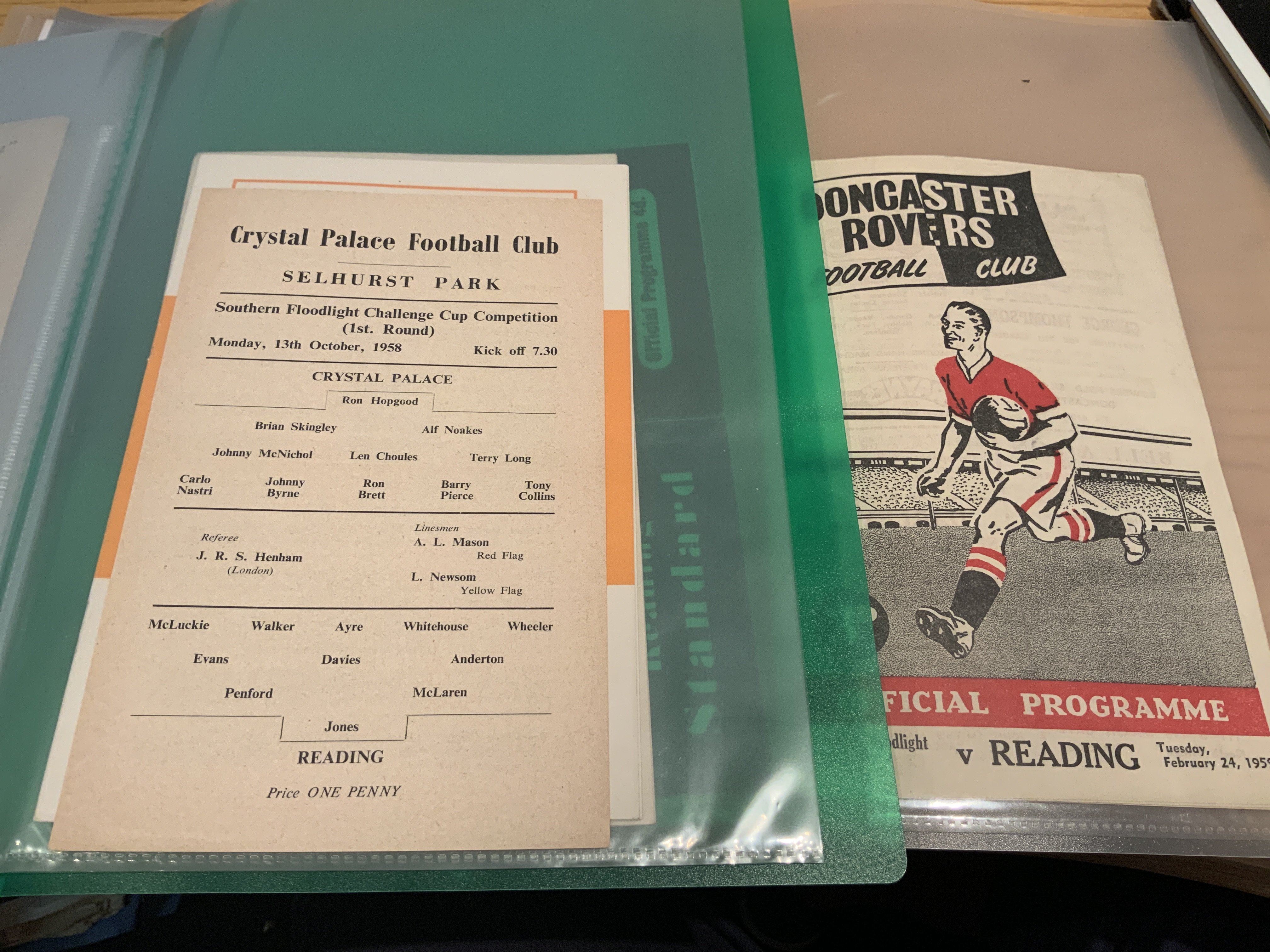 58/59 Reading Home + Away Football Programmes: 27 homes including practice match and 26 aways including Crystal Pace SFC. Good condition with instructions to sell. ( 3 binders )