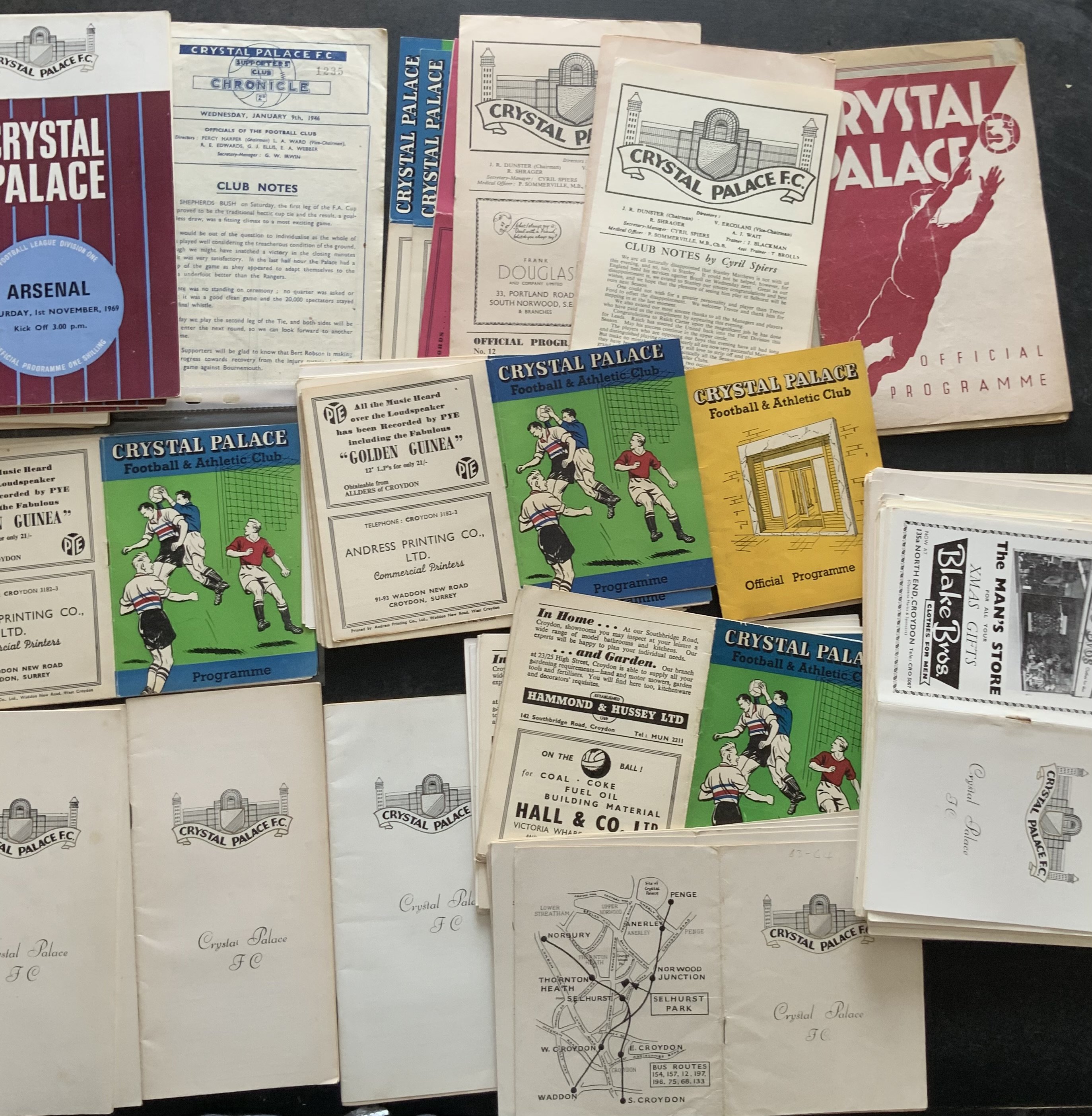 Coventry City + Crystal Palace Football Programme Collection: Coventry collection covering 5 x 1950's, 32 x 1960's and 7 x 1970's onwards, includes; 1955/6 Brighton, 1960/1 Shrewsbury which includes match report and 1968/9 Stoke January postponed and March re-arranged, condition is good to very good, no duplication. Crystal Palace collection covering 1 x 1940's versus Q.P.R. FAC 1945/6, 16 x 1950's including 1951/2 and 1952/3 versus Ipswich and 1958/9 Gateshead, 54 x 1960's including several friendly issues and 23 x 1970's onwards, condition is good, no duplication (138)